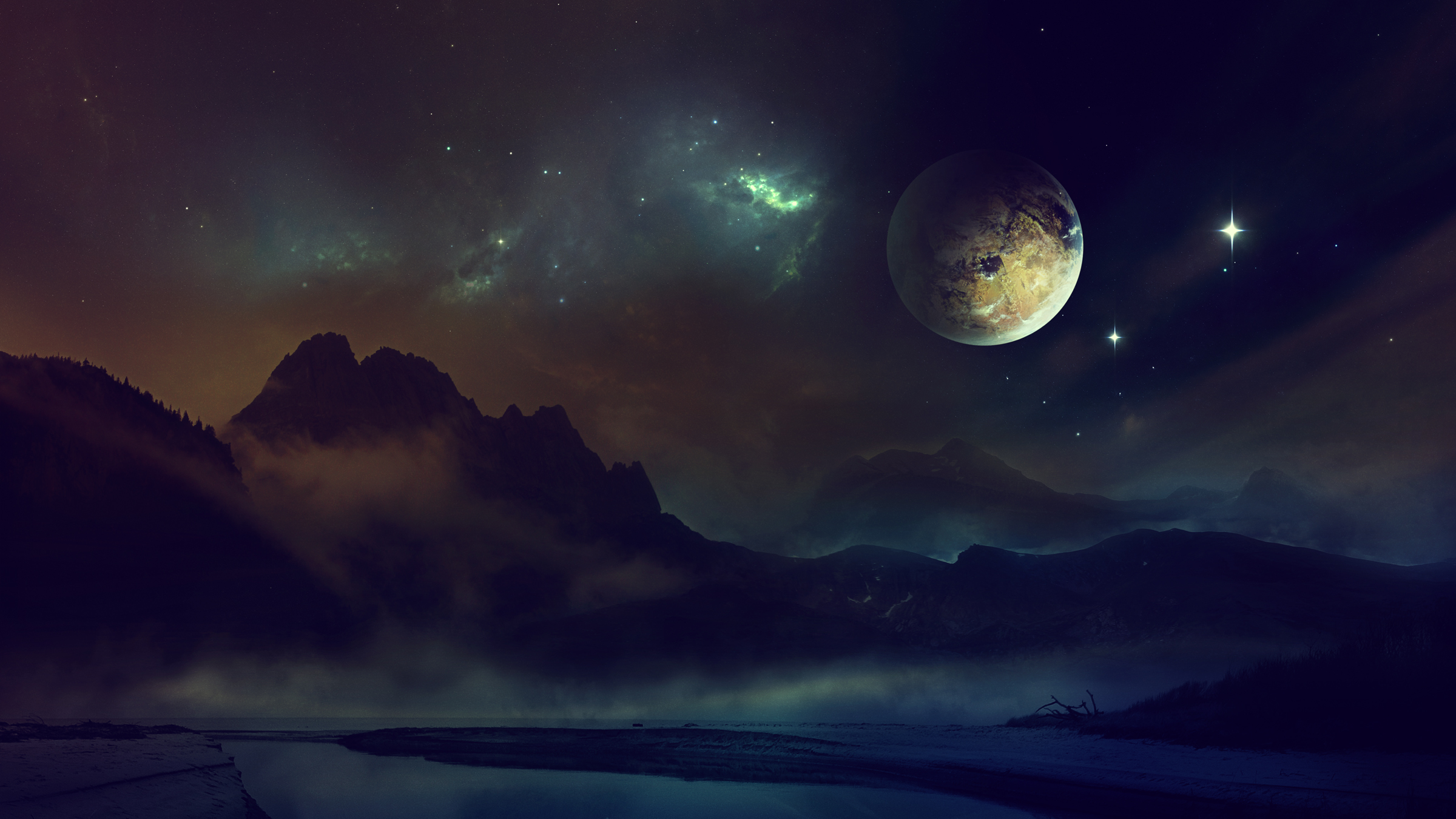 shine, sky, universe, night, light, planet desktop HD wallpaper