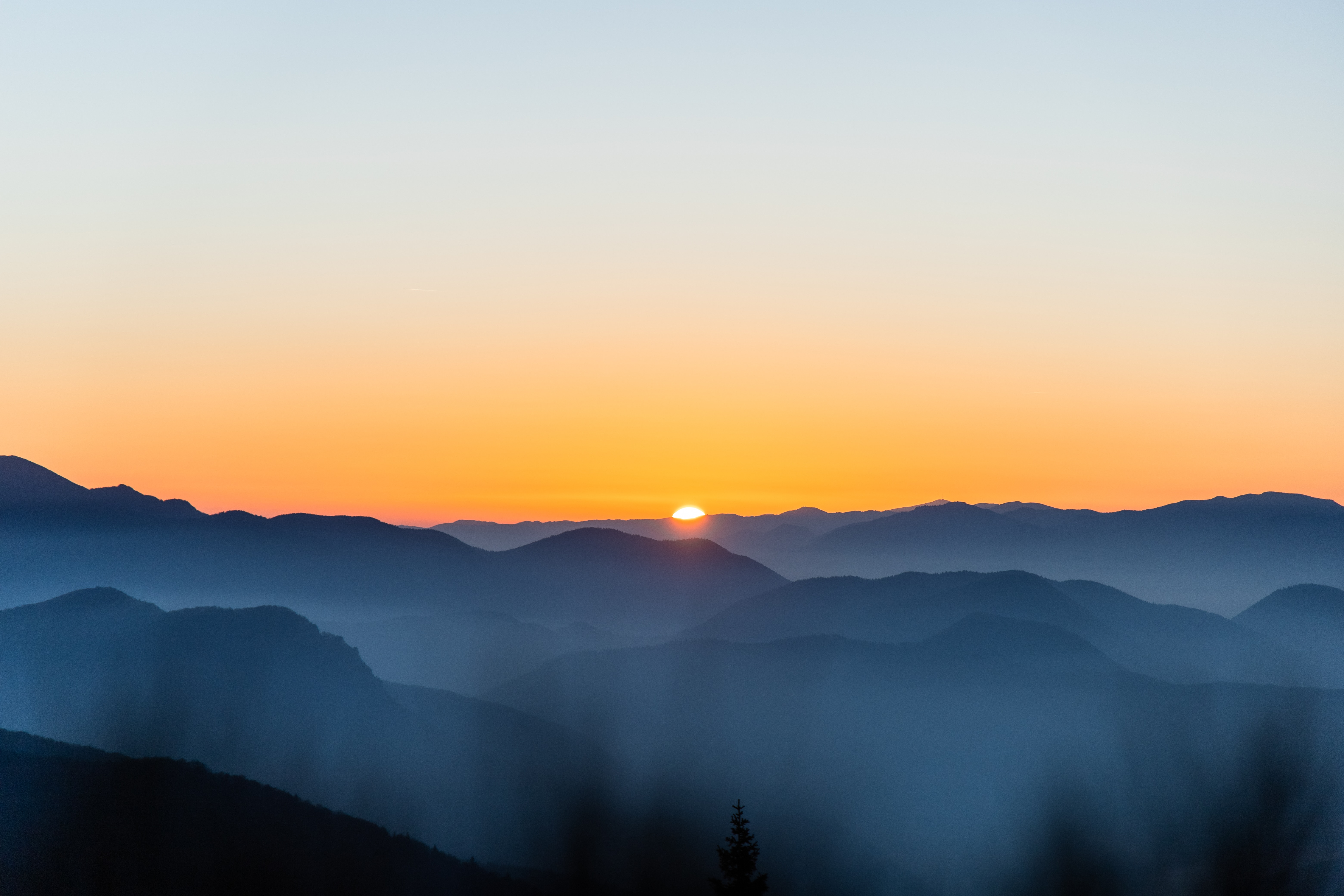 fog, dawn, landscape, nature, mountains, twilight, dusk HD wallpaper