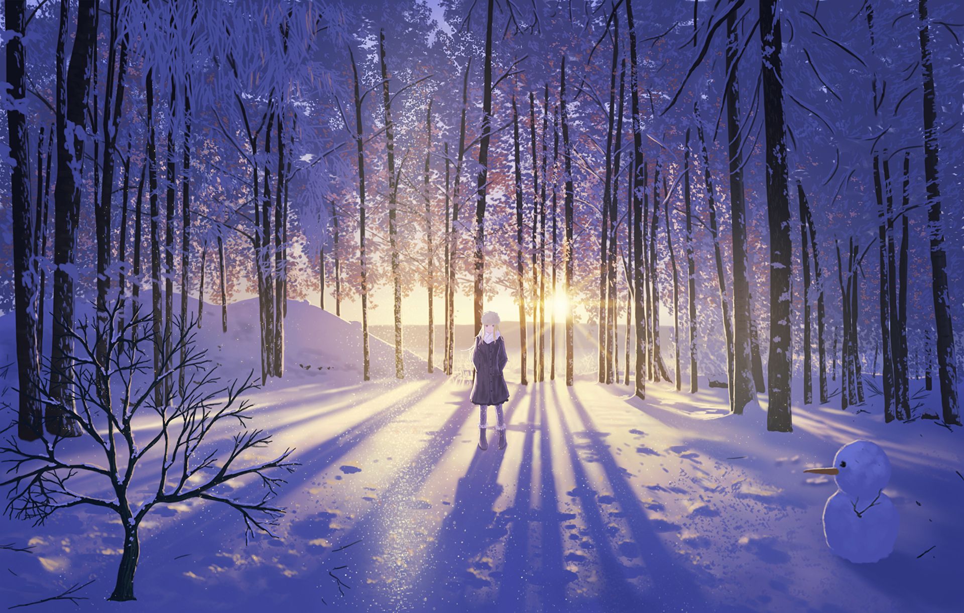 Скачать картинку Аниме, Зима, Снег в телефон бесплатно.
