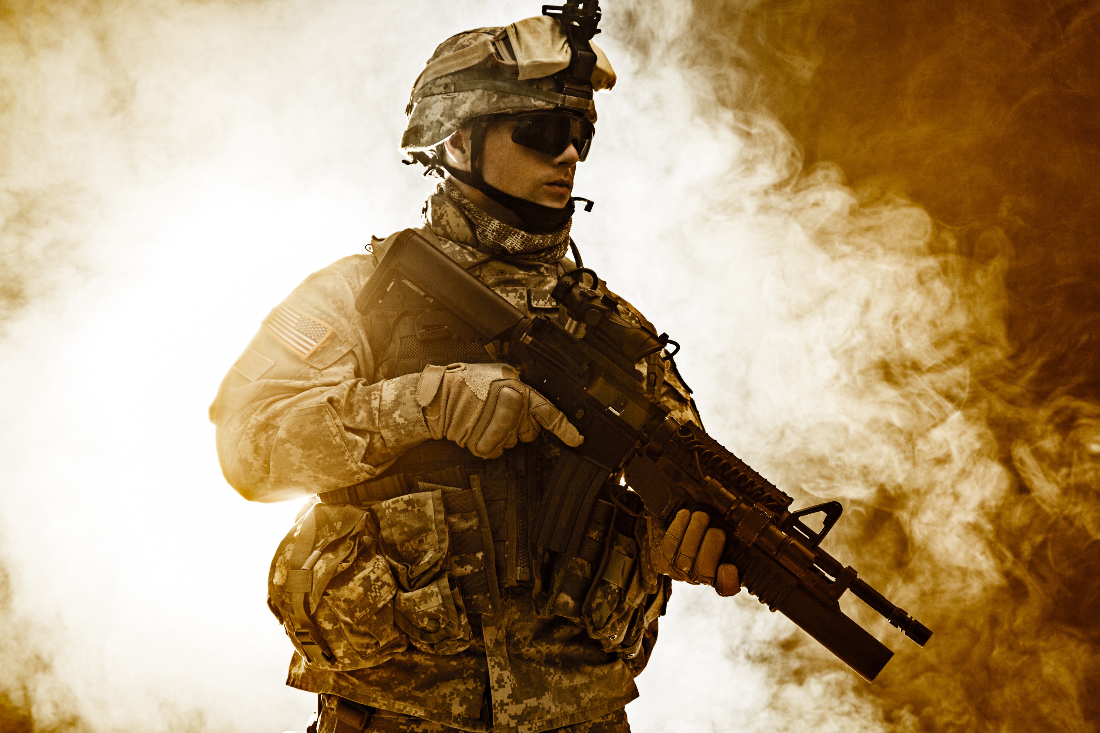 Download mobile wallpaper Smoke, Weapon, Military, Soldier, Assault Rifle for free.