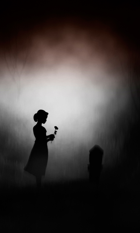 Download mobile wallpaper Night, Dark, Silhouette, Girl, Little Girl, Tombstone for free.