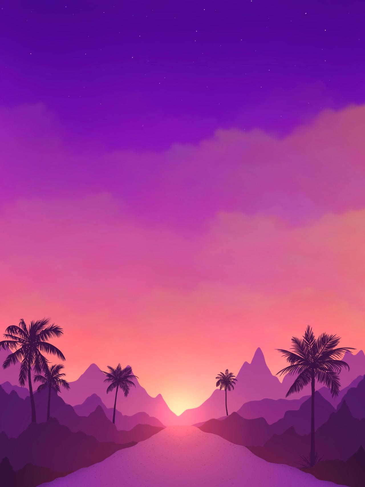 Download mobile wallpaper Road, Hills, Palms, Vector, Art for free.