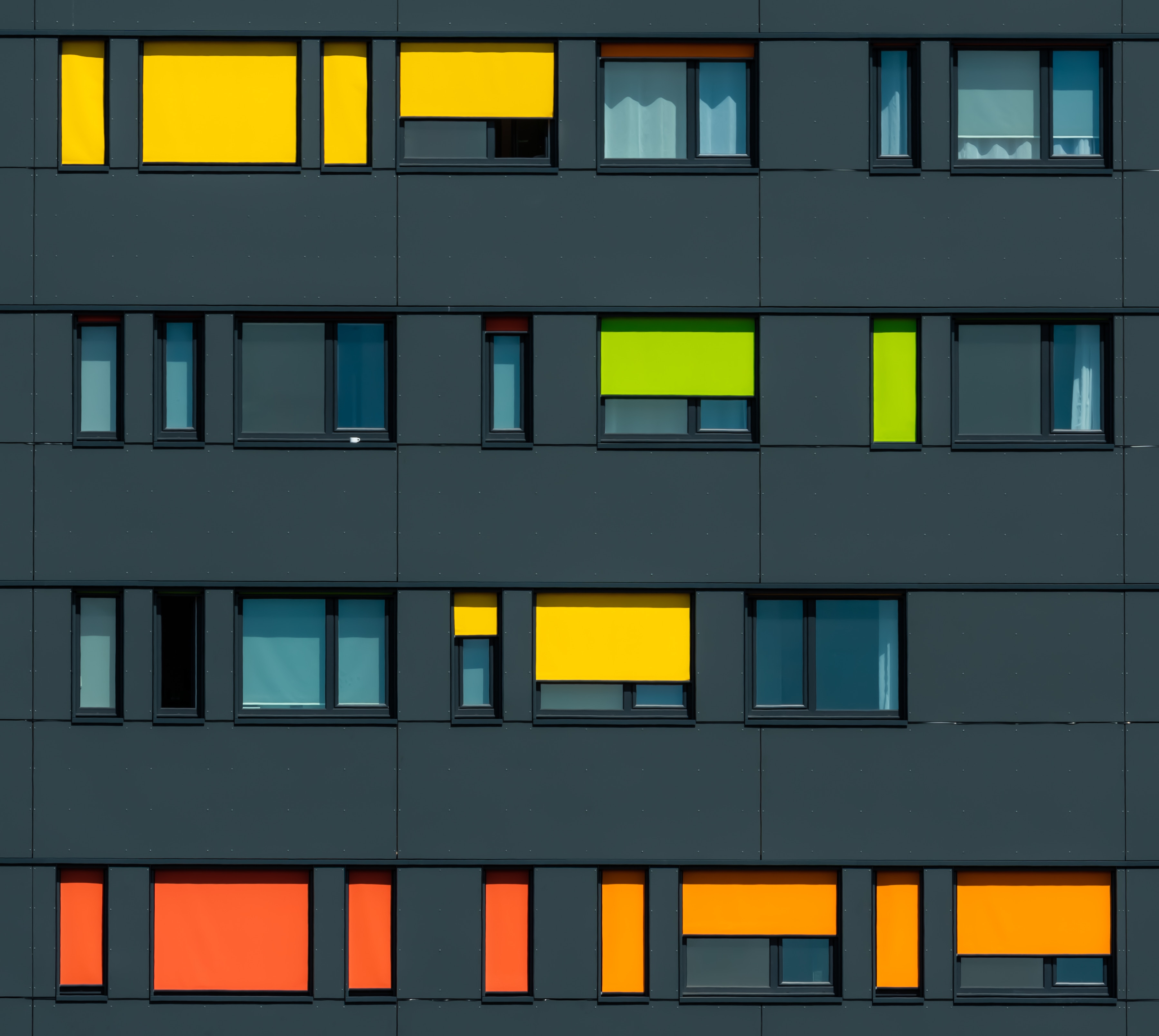 minimalism, multicolored, motley, windows, building, facade HD wallpaper