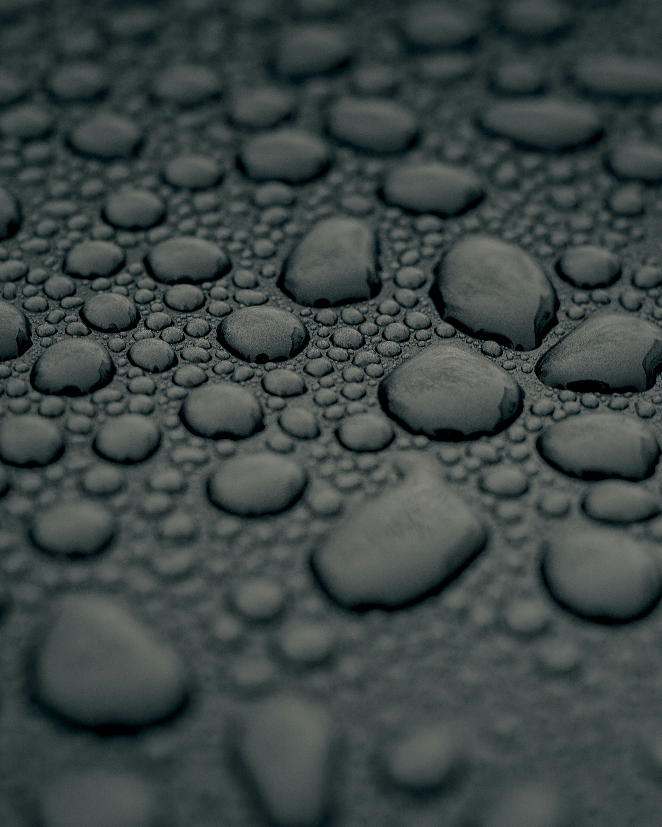 Download mobile wallpaper Surface, Macro, Water, Drops, Grey for free.