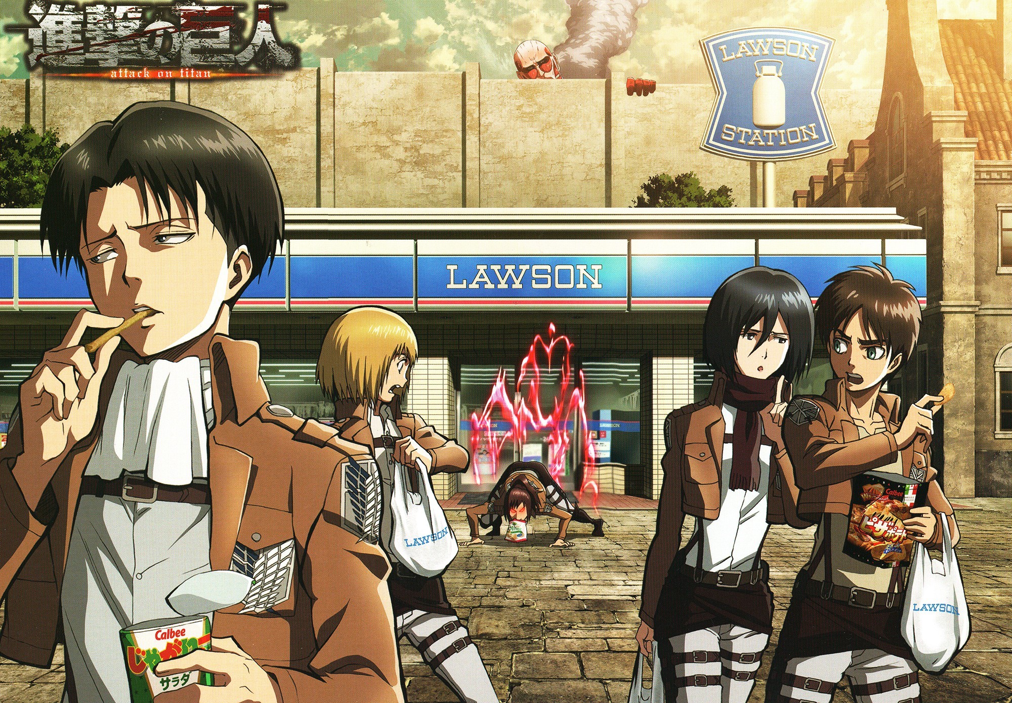 Laden Sie das Animes, Armin Arlert, Eren Jäger, Mikasa Ackermann, Attack On Titan, Sasha Bluse, Levi Ackermann-Bild kostenlos auf Ihren PC-Desktop herunter