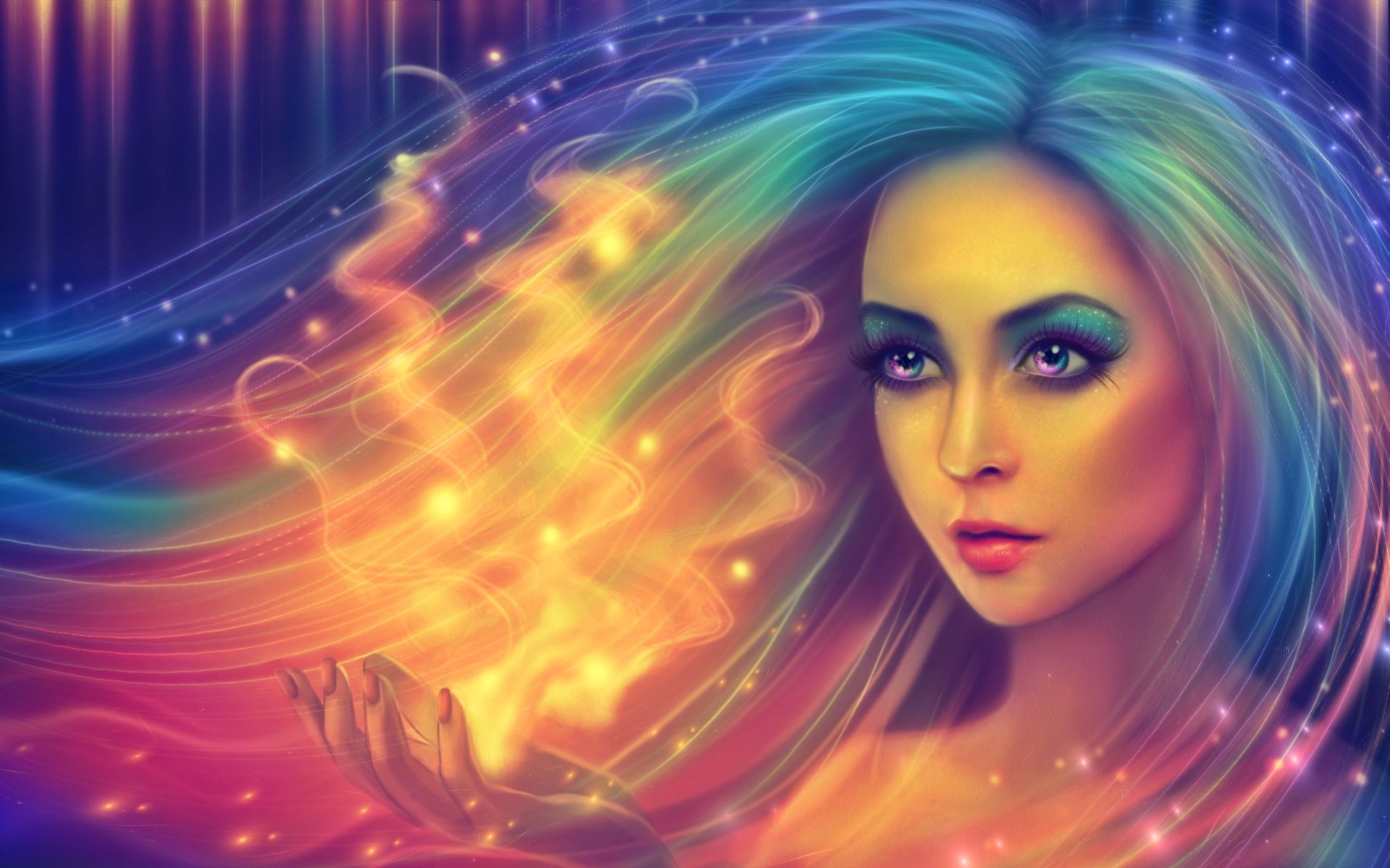 Free download wallpaper Fantasy, Colorful, Hair, Women on your PC desktop