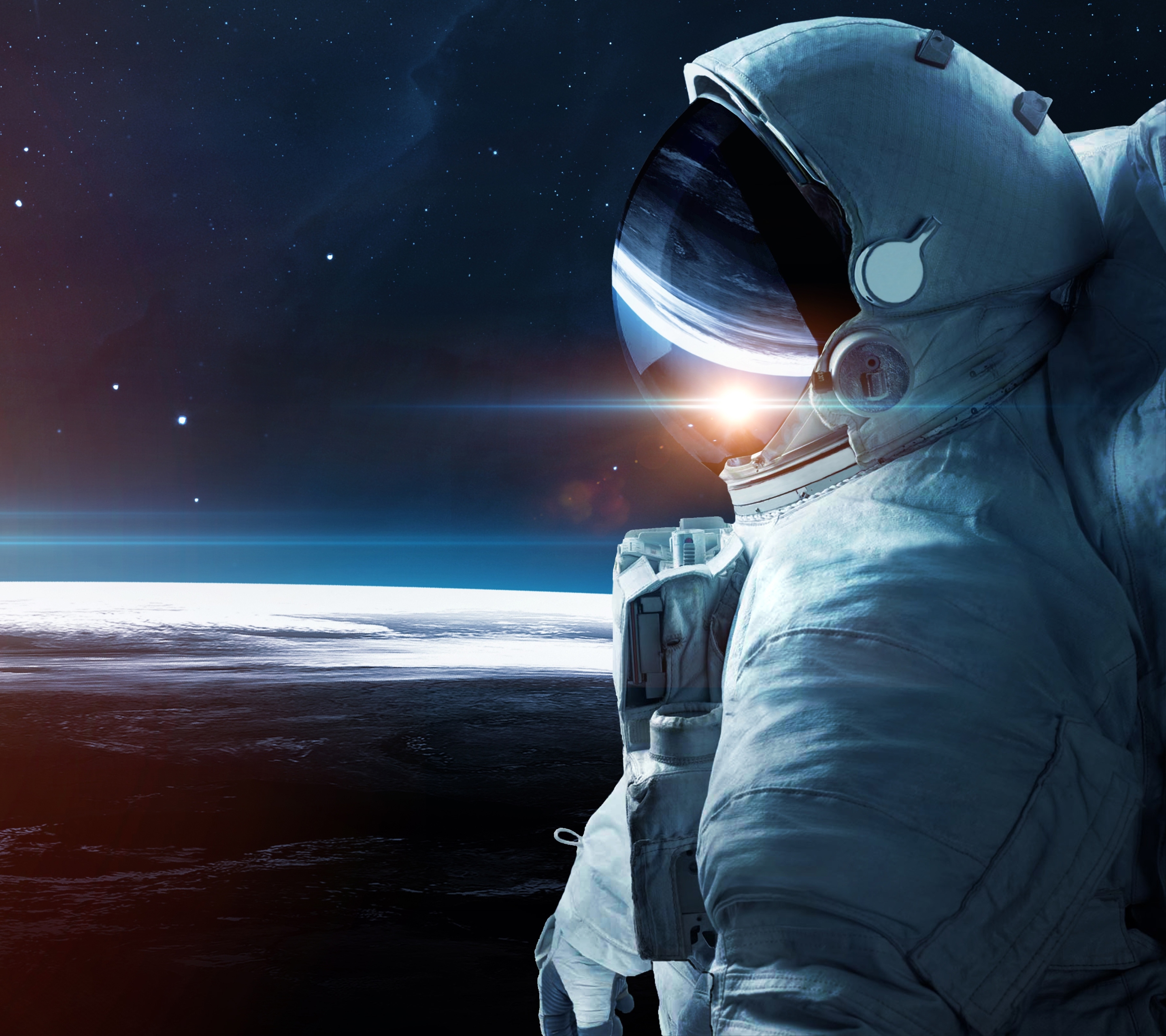 Descarga gratuita de fondo de pantalla para móvil de Estrellas, Amanecer, Espacio, Ciencia Ficción, Traje Espacial, Astronauta, Planetscape.