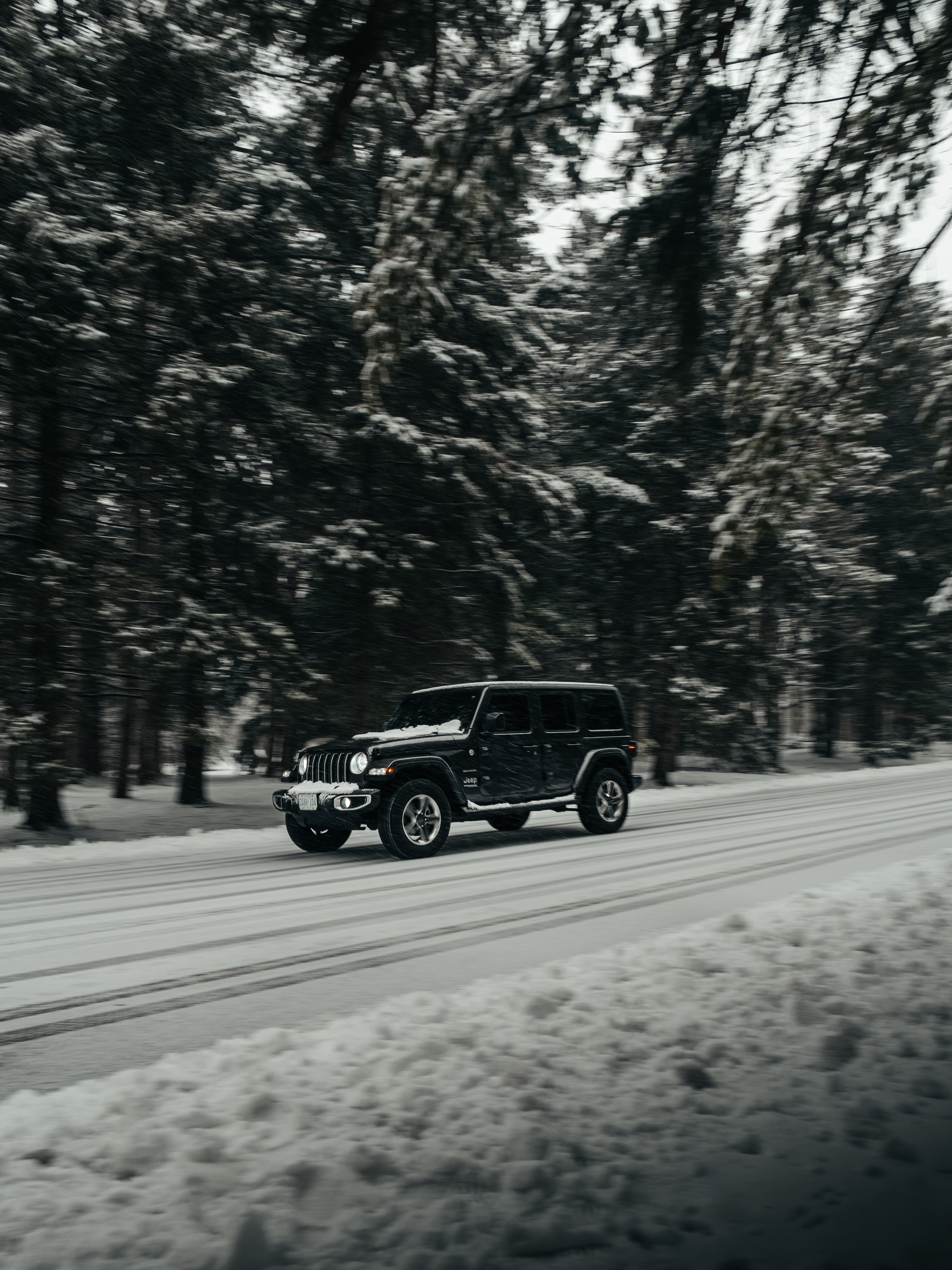 jeep, jeep wrangler, snow, cars, black, road, car, suv
