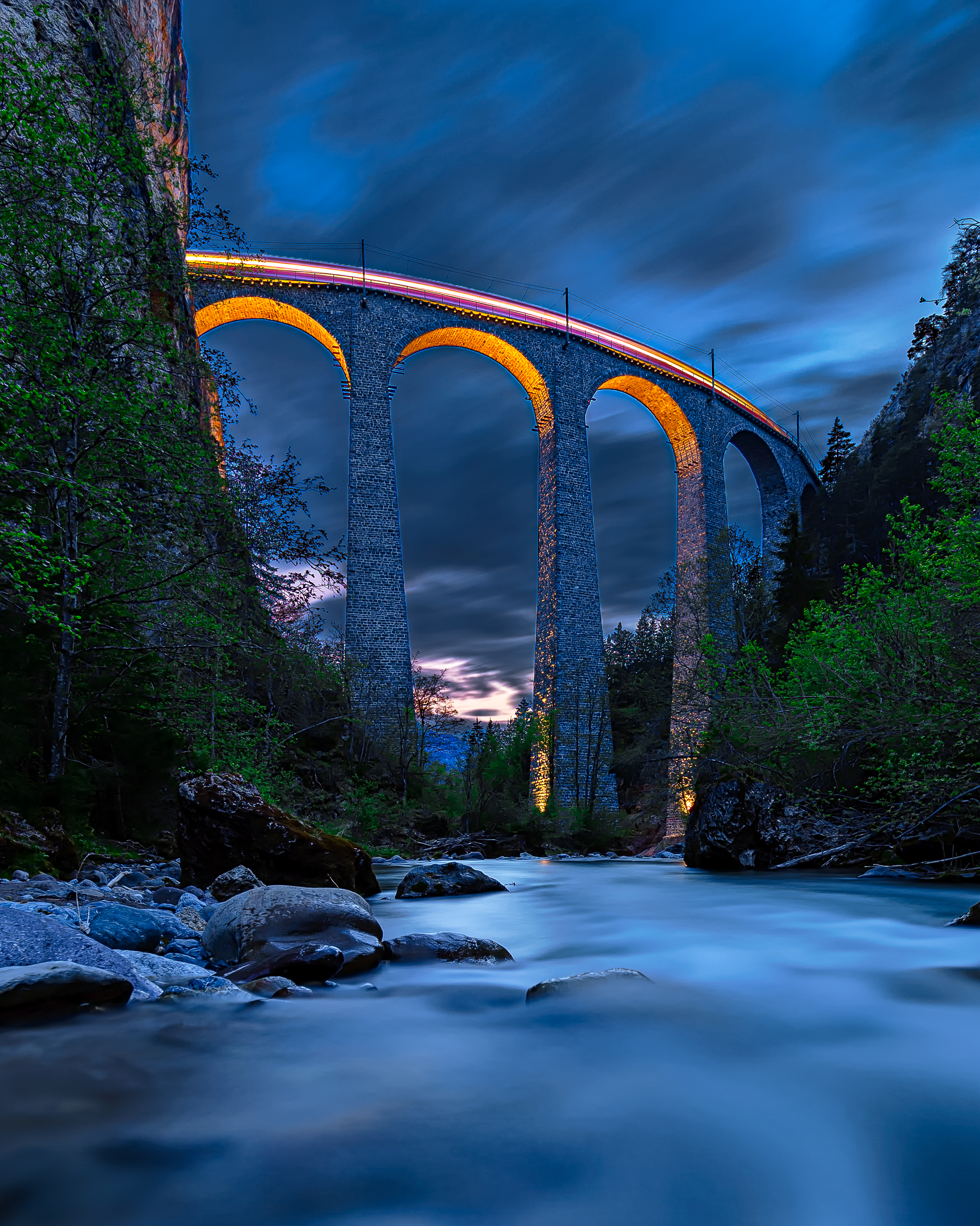 PCデスクトップにブリッジ, 高さ, 橋, 岩, ナイト, 川, 自然画像を無料でダウンロード