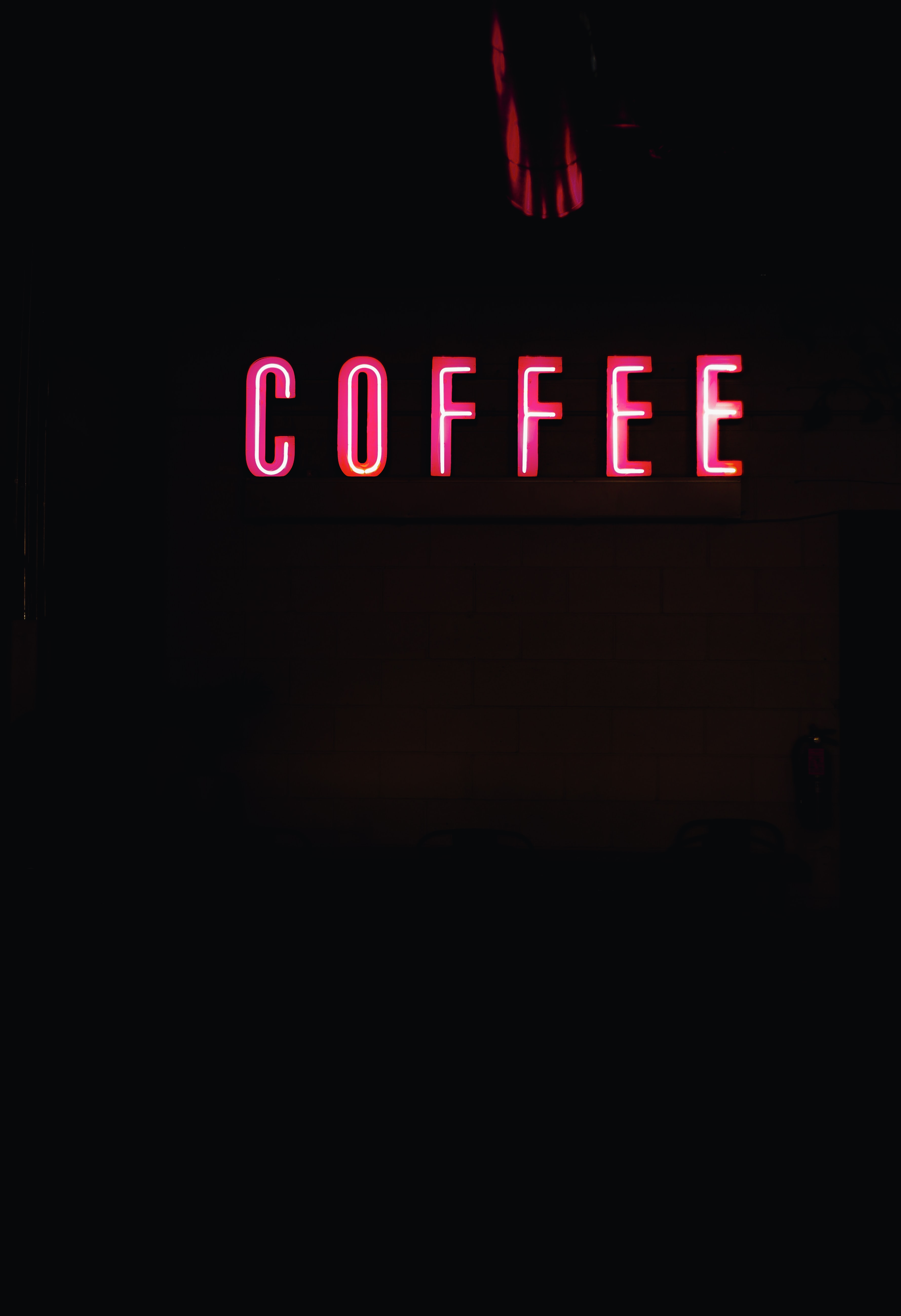 Download mobile wallpaper Coffee, Words, Dark, Neon for free.