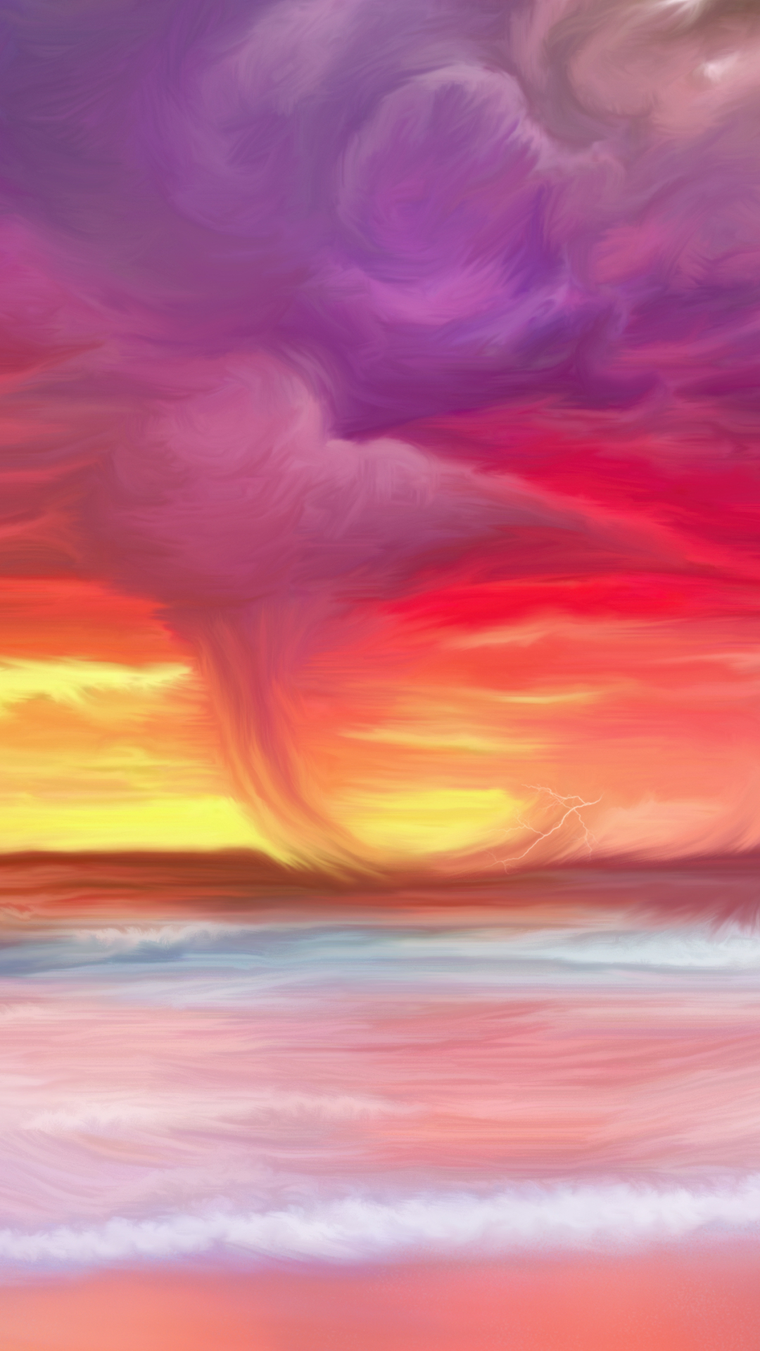 Download mobile wallpaper Sunset, Painting, Storm, Artistic for free.