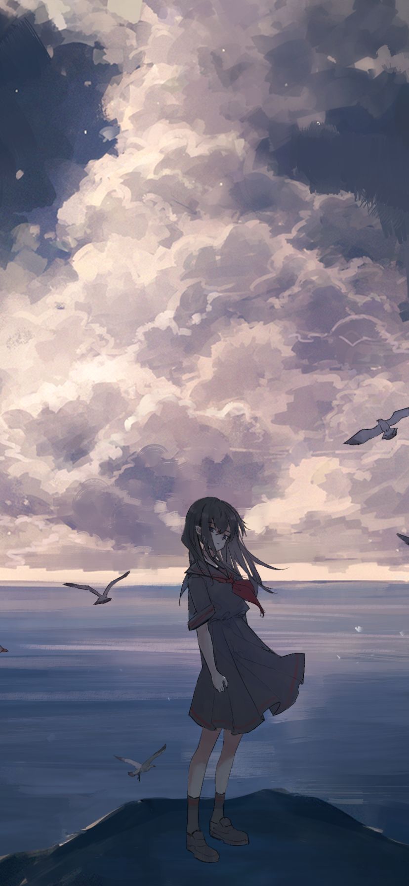 Download mobile wallpaper Anime, Cloud, Original, School Uniform for free.