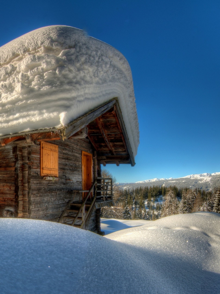 Download mobile wallpaper Snow, Cabin, Man Made for free.