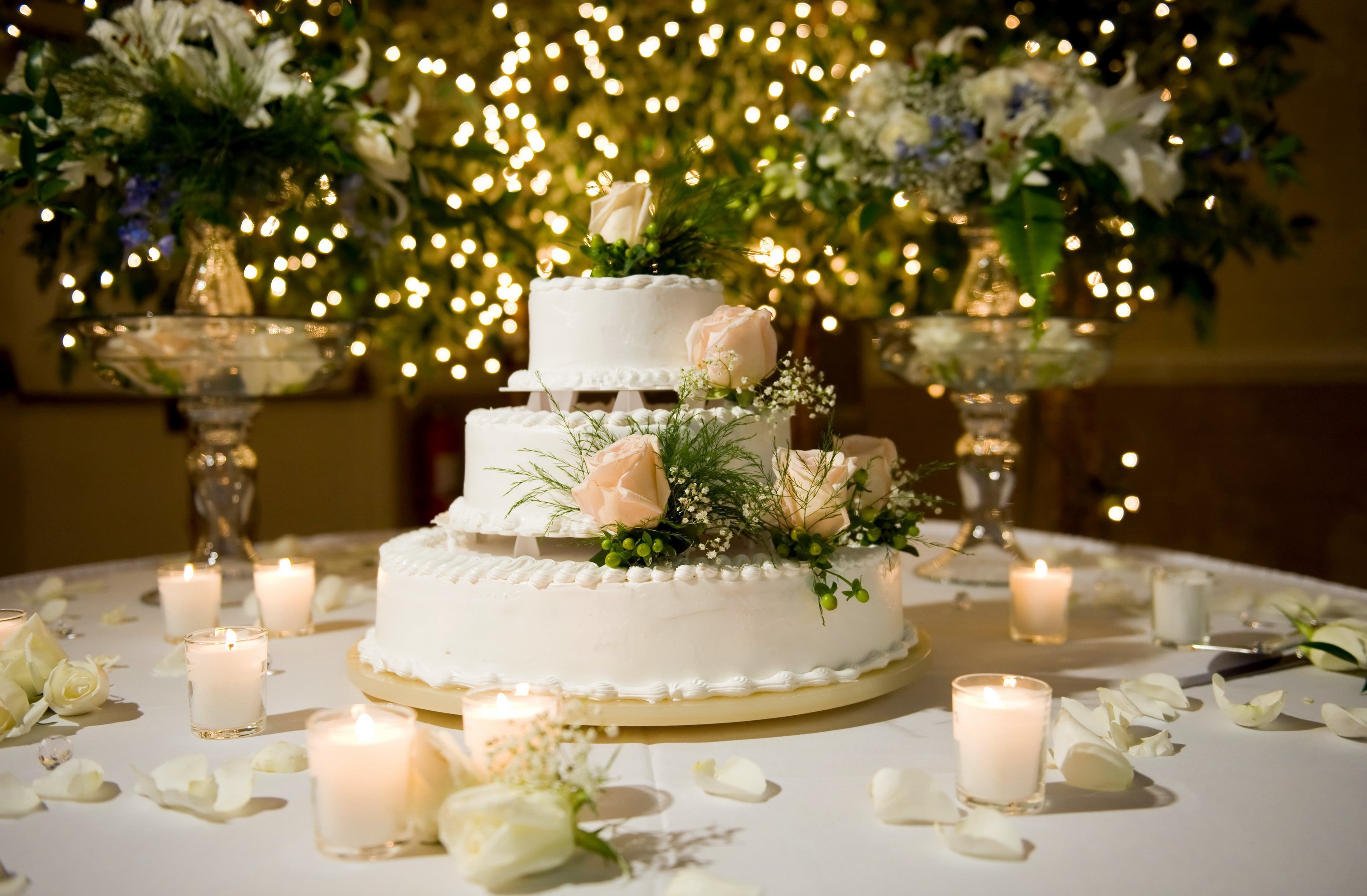 Download mobile wallpaper Food, Wedding, Flower, Rose, Cake, Candle for free.