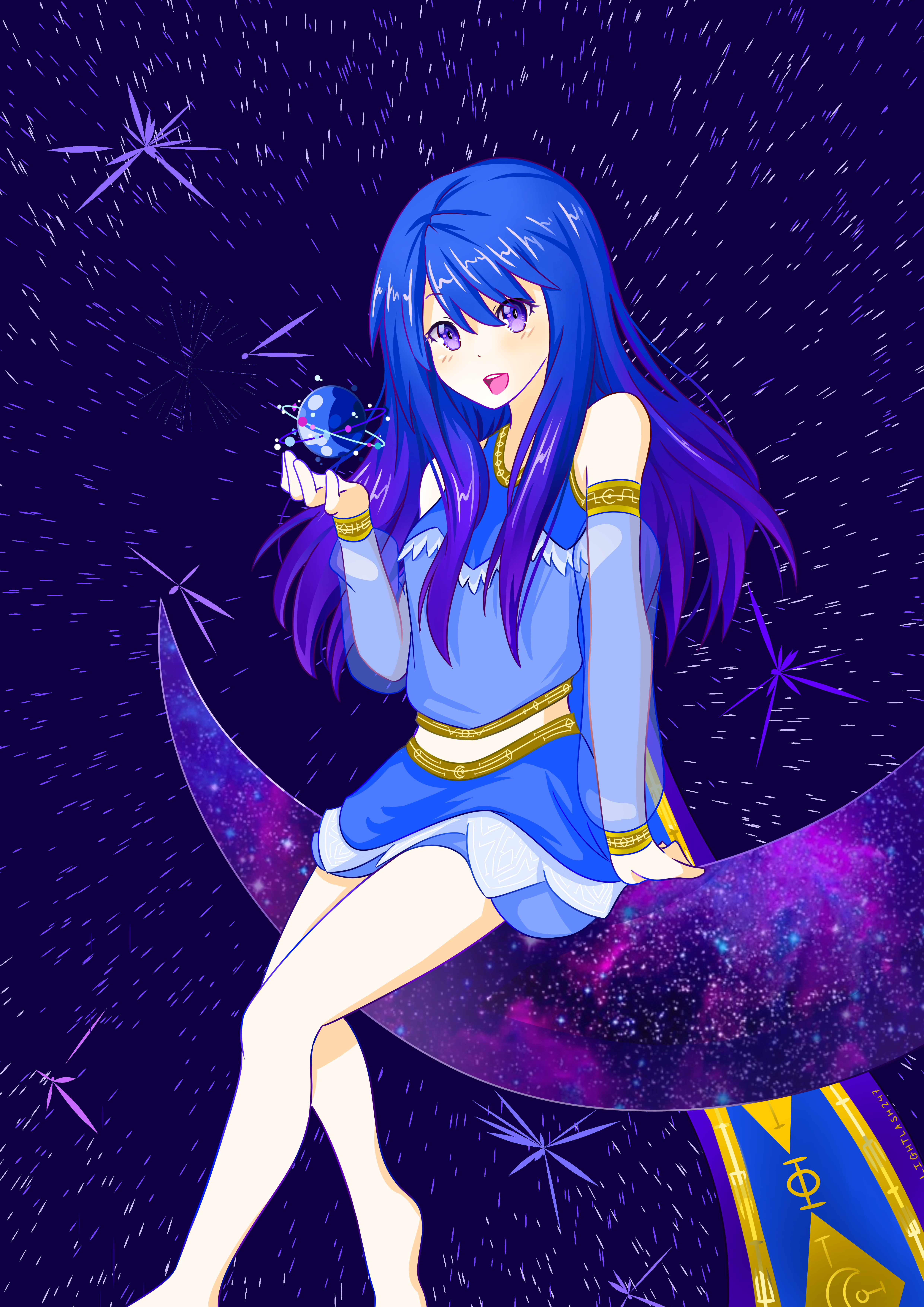 Free download wallpaper Universe, Planet, Girl, Moon, Anime on your PC desktop