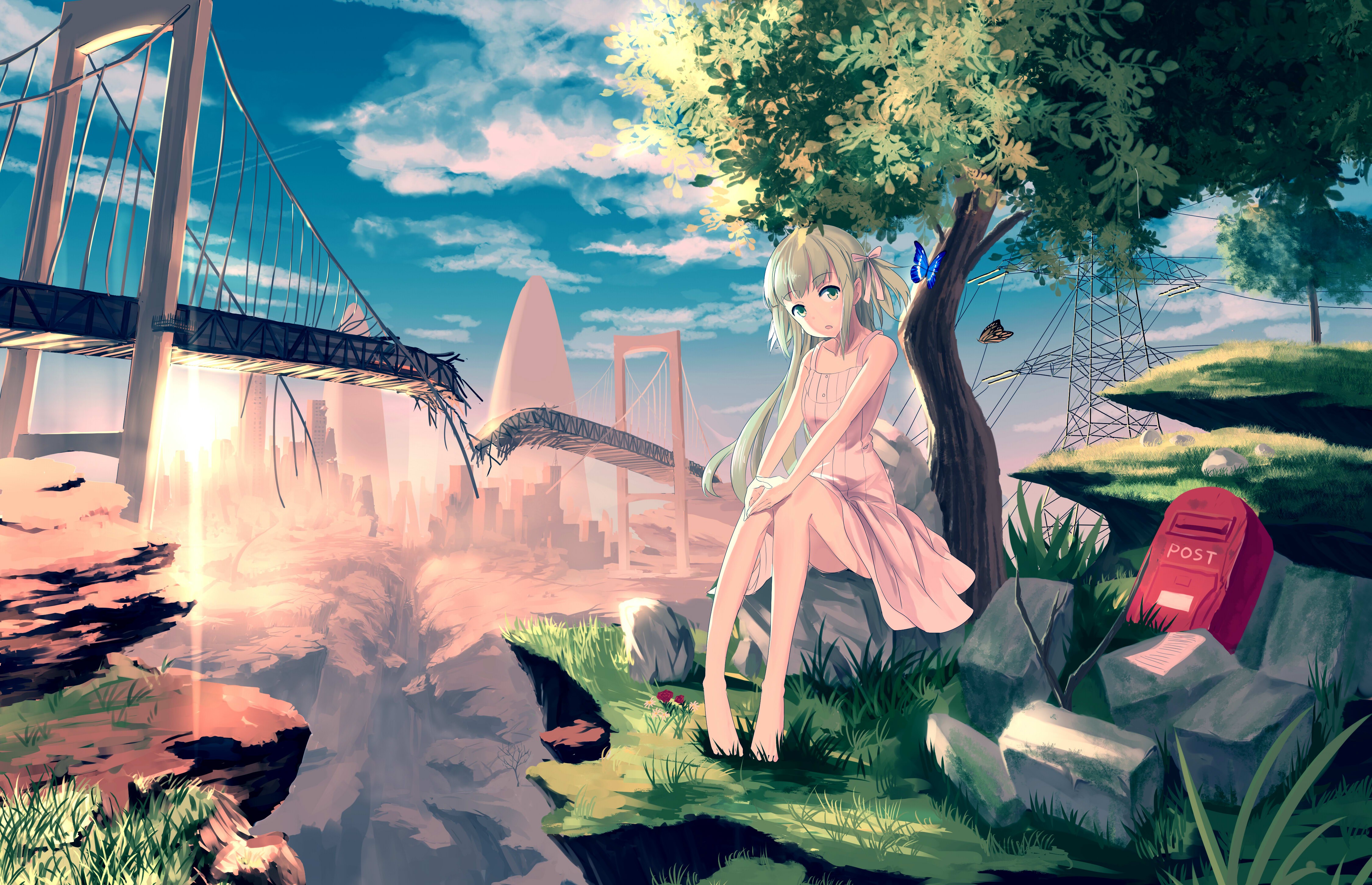 Download mobile wallpaper Anime, Landscape, Bridge, Original for free.