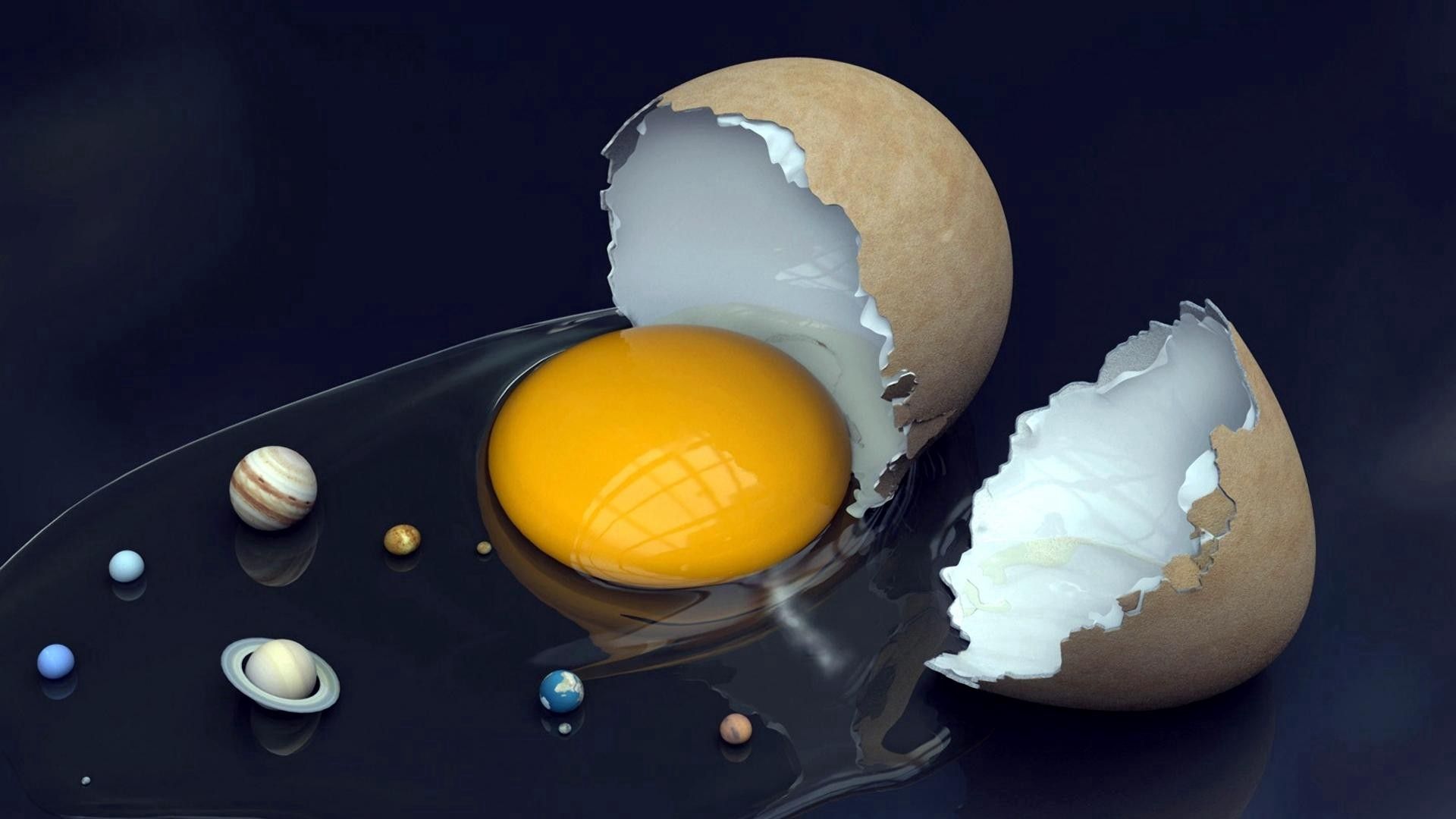 61438 скачать картинку 3d, планеты, разбитый, яйцо, скорлупа, желток, белок - обои и заставки бесплатно