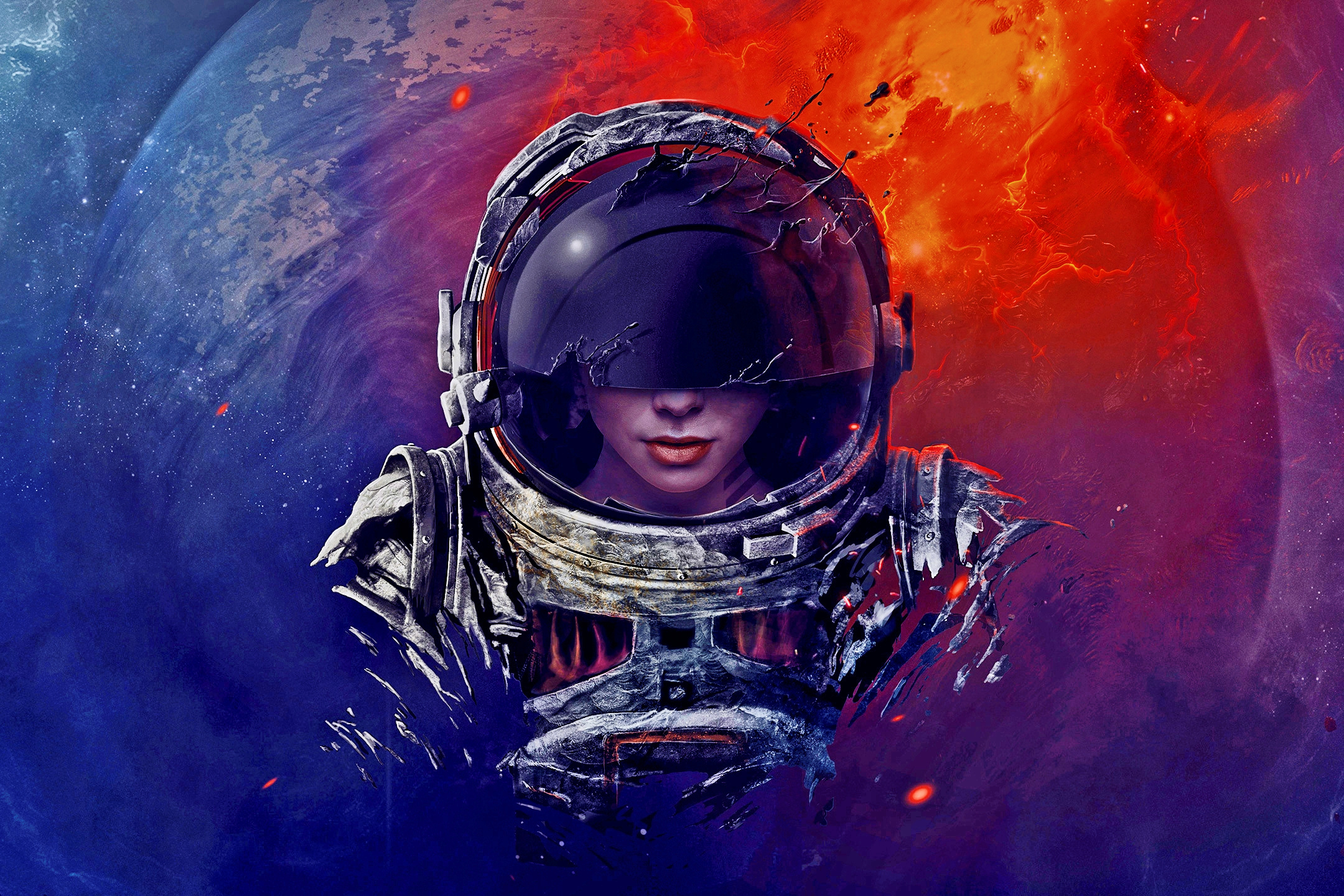 Handy-Wallpaper Planet, Science Fiction, Astronaut kostenlos herunterladen.