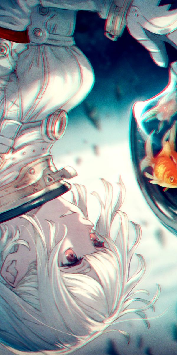 HDデスクトップ 壁紙: アニメ, 宇宙飛行士, 魚, ピンクの目, ショートヘア, 宇宙服, 白髪ダウンロード無料画像 #993689