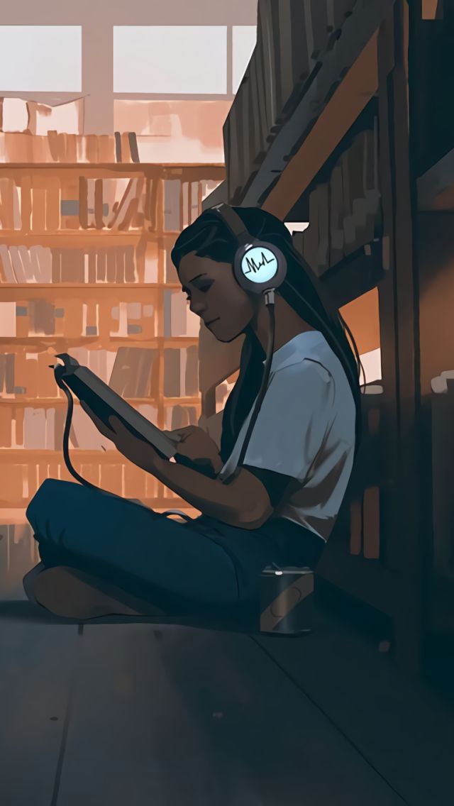 Download mobile wallpaper Music, Headphones, Reading, Library for free.