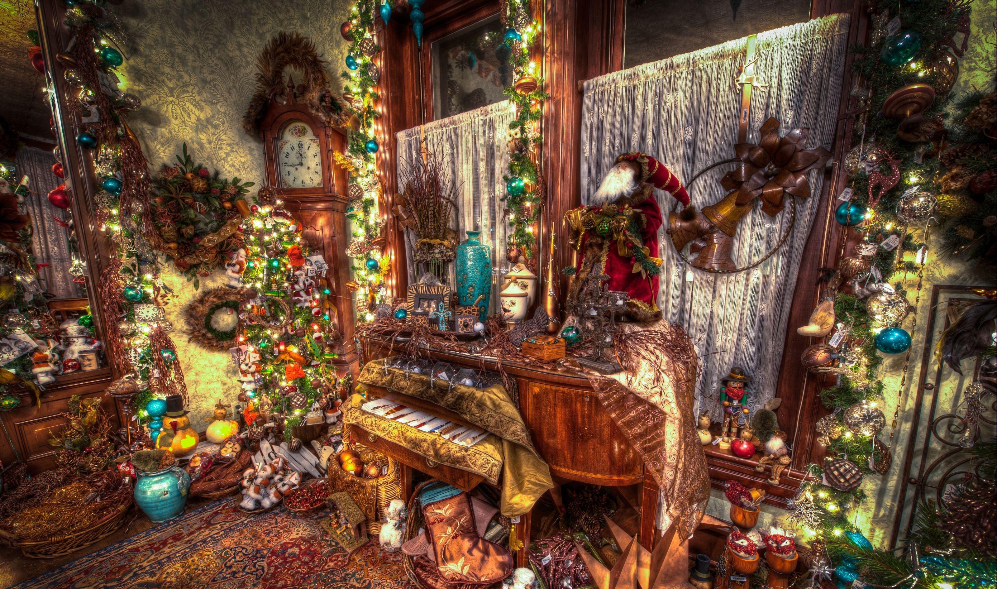 clock, holidays, decorations, christmas, holiday, room, needles, christmas tree, attributes Full HD
