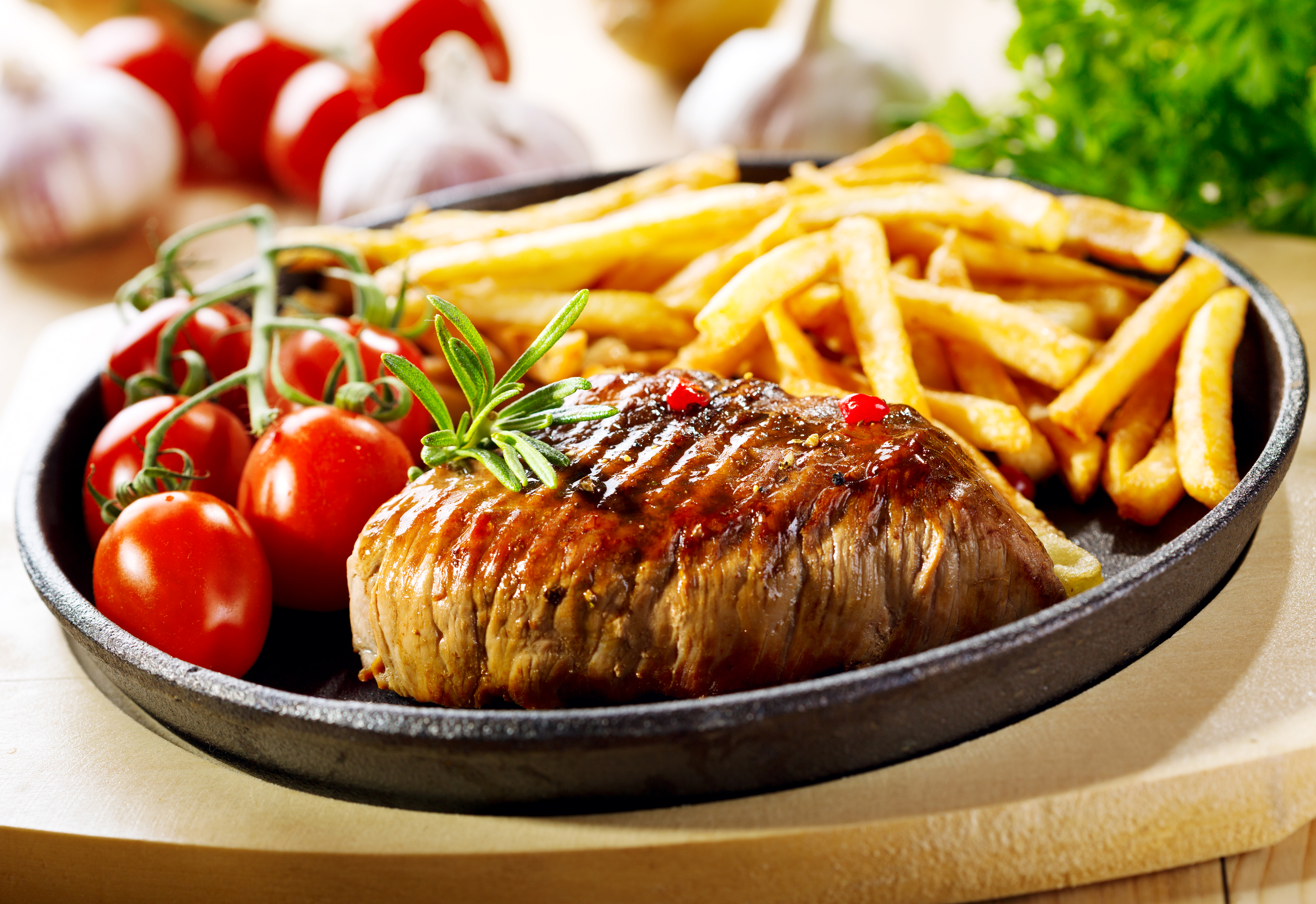 Download mobile wallpaper Food, Meat, Meal, Tomato, French Fries for free.