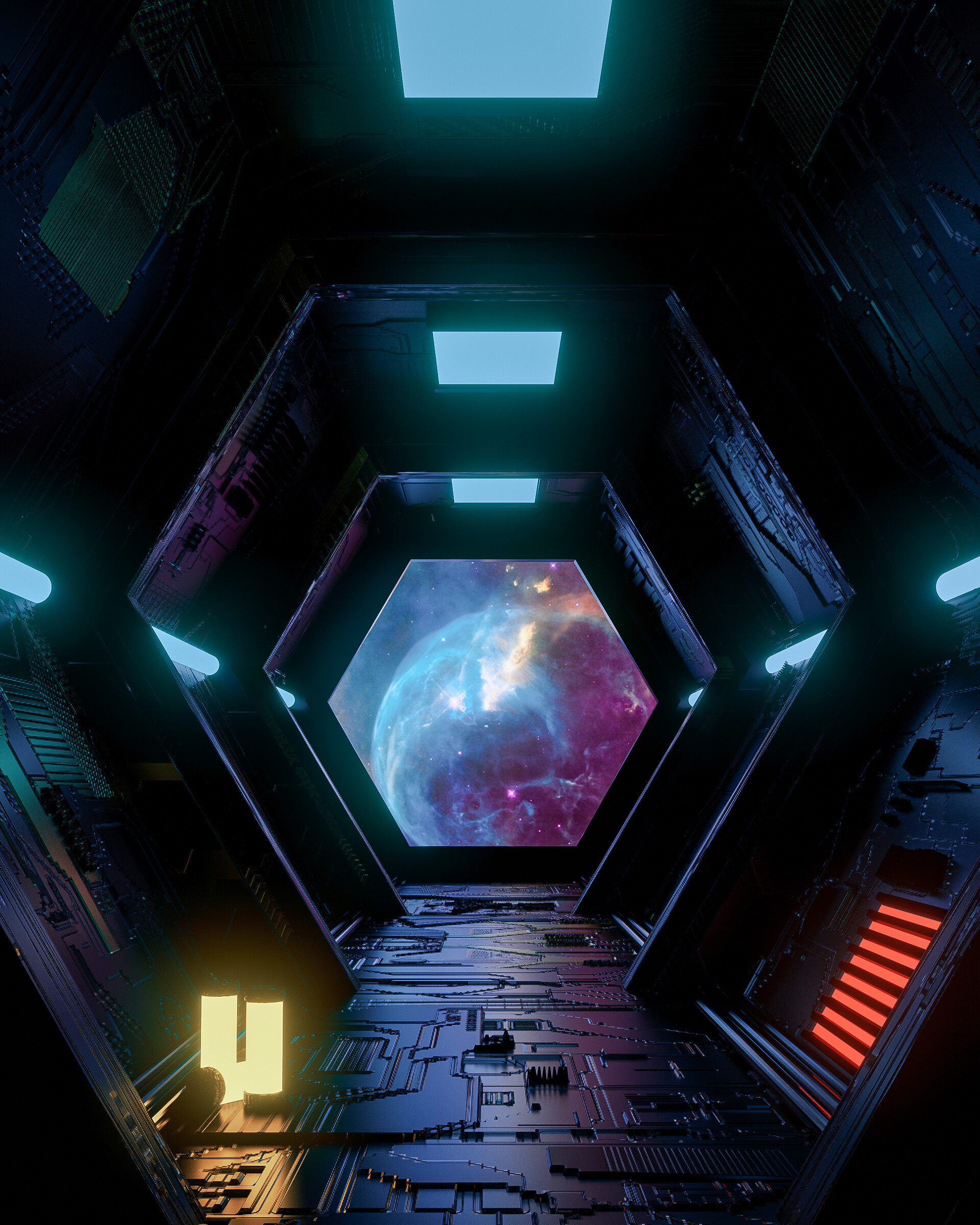 corridor, universe, dark, spaceship, tunnel
