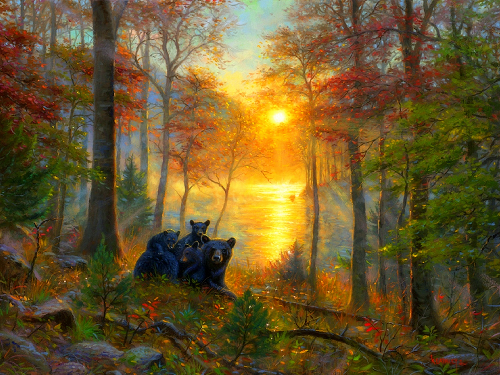 Descarga gratis la imagen Otoño, Bosque, Pintura, Oso, Artístico en el escritorio de tu PC