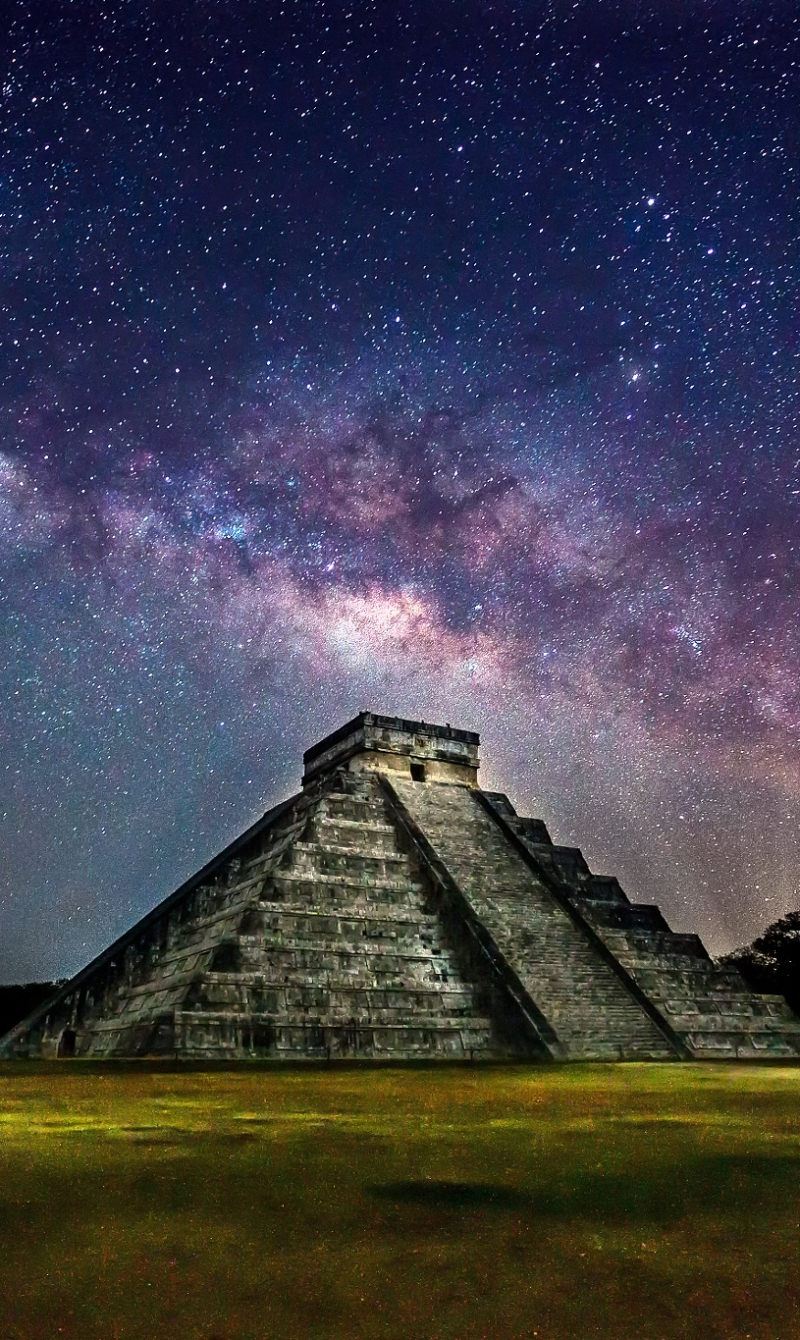 Download mobile wallpaper Milky Way, Pyramid, Mexico, Man Made, Chichen Itza, Yucatán for free.