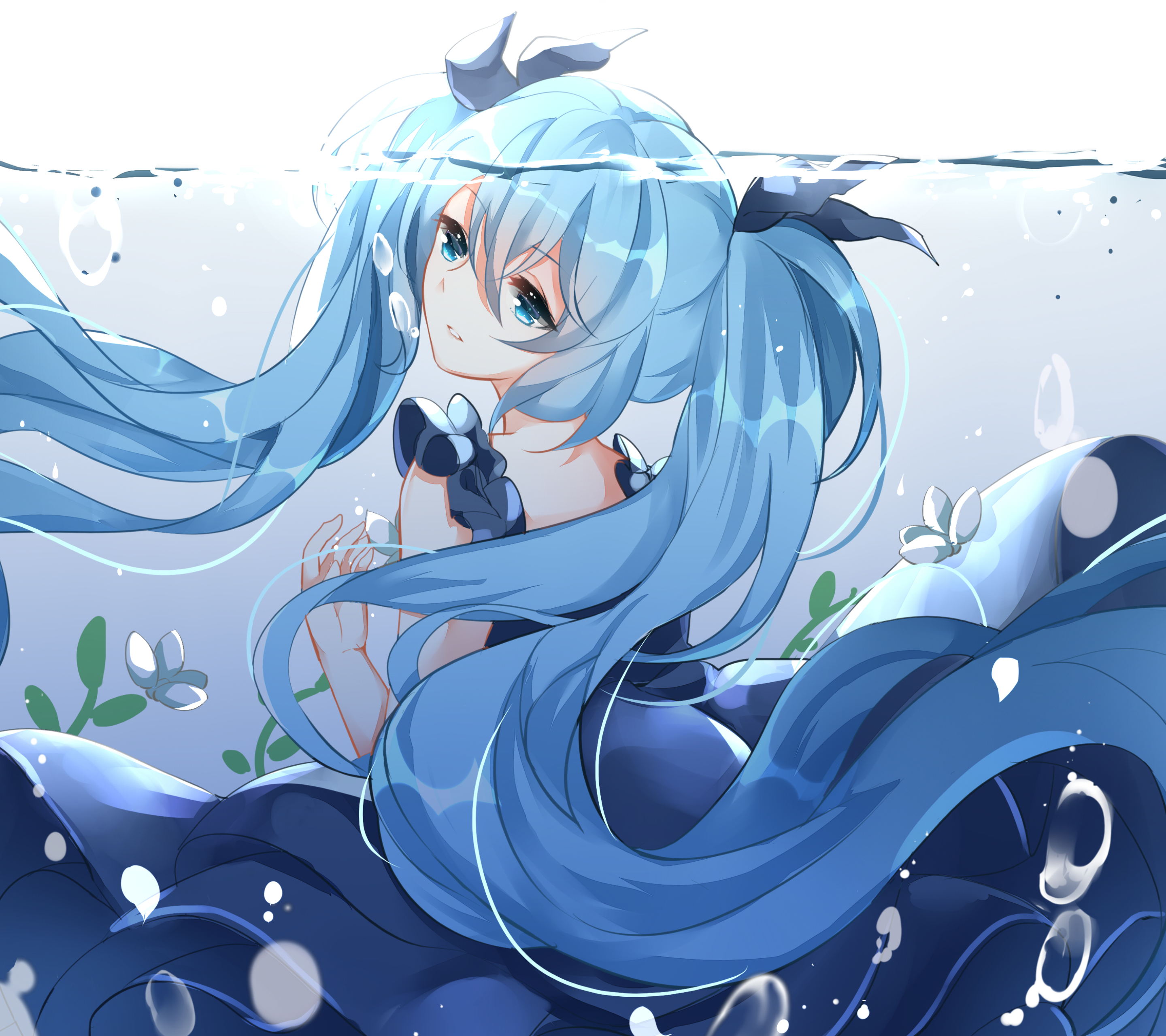 Descarga gratuita de fondo de pantalla para móvil de Agua, Vocaloid, Ojos Azules, Animado, Pelo Largo, Pelo Azul, Hatsune Miku.