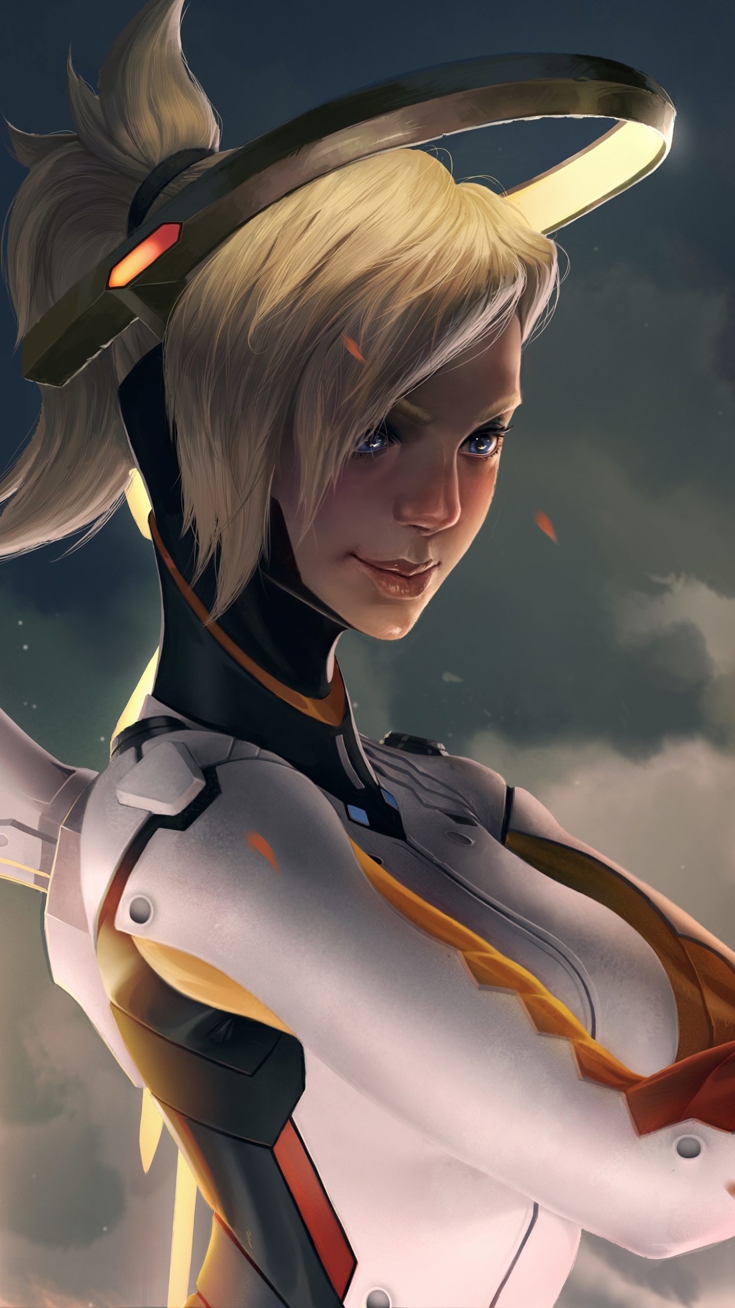 Download mobile wallpaper Blonde, Blue Eyes, Overwatch, Video Game, Ponytail, Mercy (Overwatch) for free.