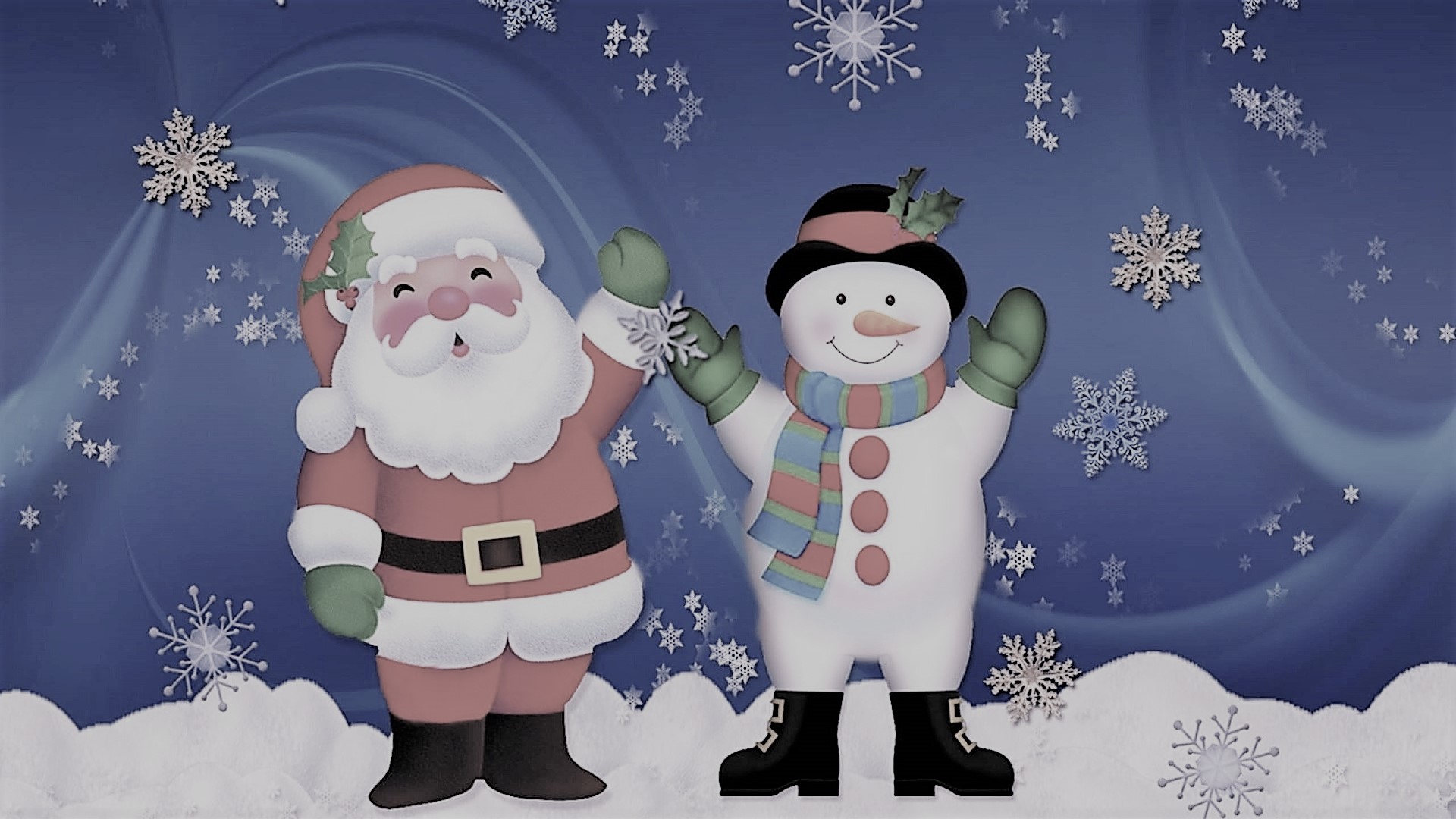 Скачать картинку Рождество, Снеговик, Праздничные, Санта в телефон бесплатно.