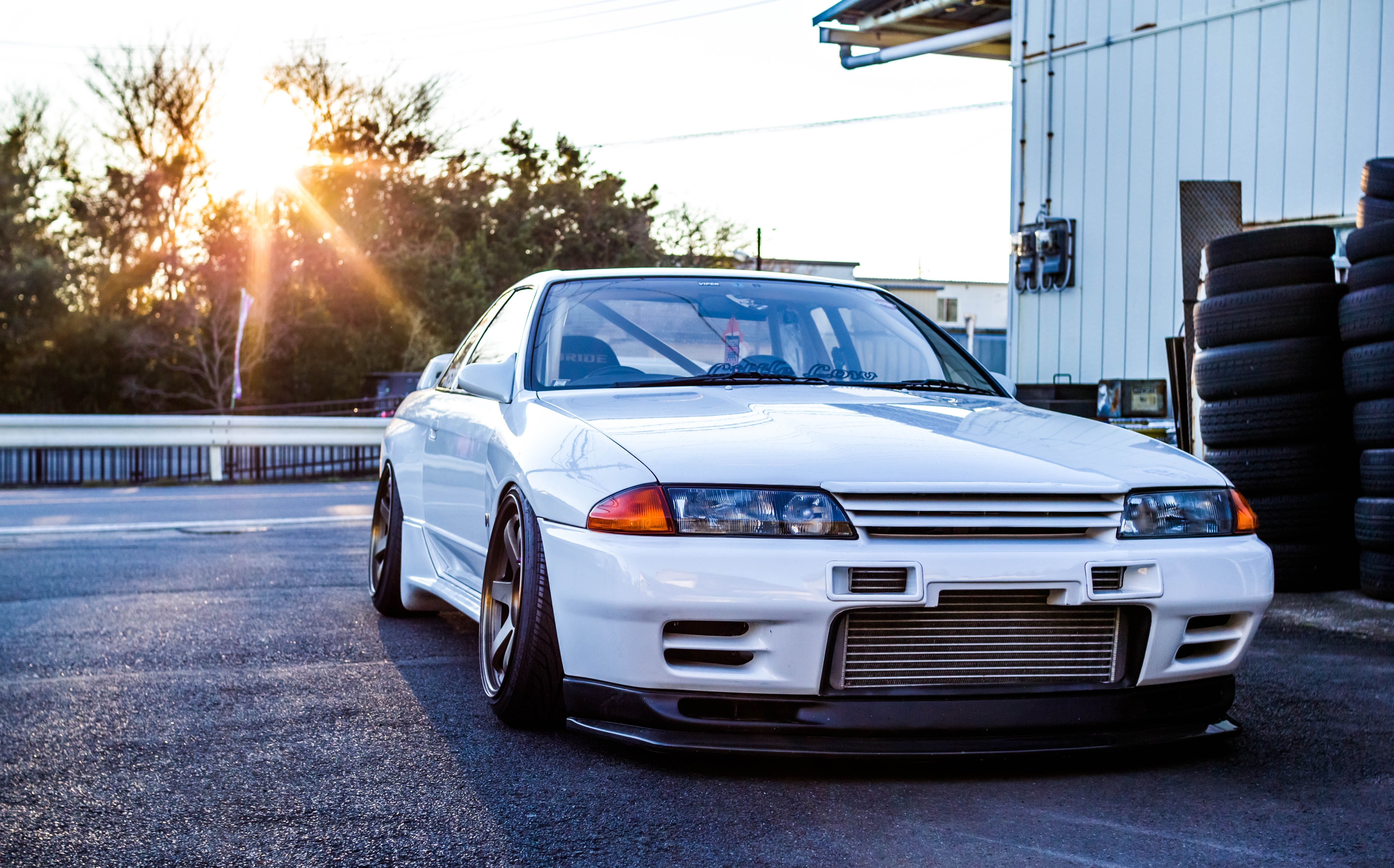 r32, gtr, skyline, nissan, cars, white, front view