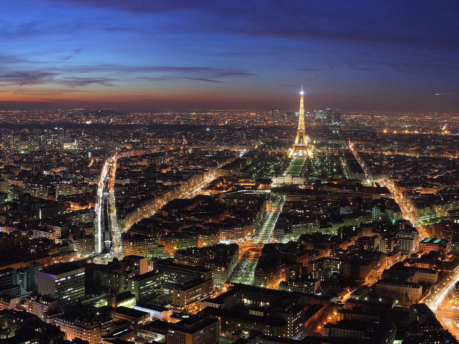eiffel tower, paris, cities, night, view from above, city lights, france Full HD