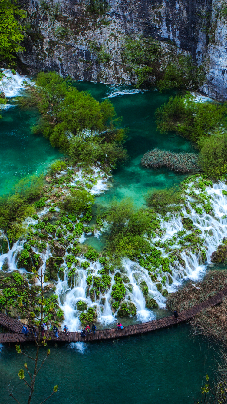 Download mobile wallpaper Waterfalls, Waterfall, Earth, Walkway, Plitvice Lake National Park for free.