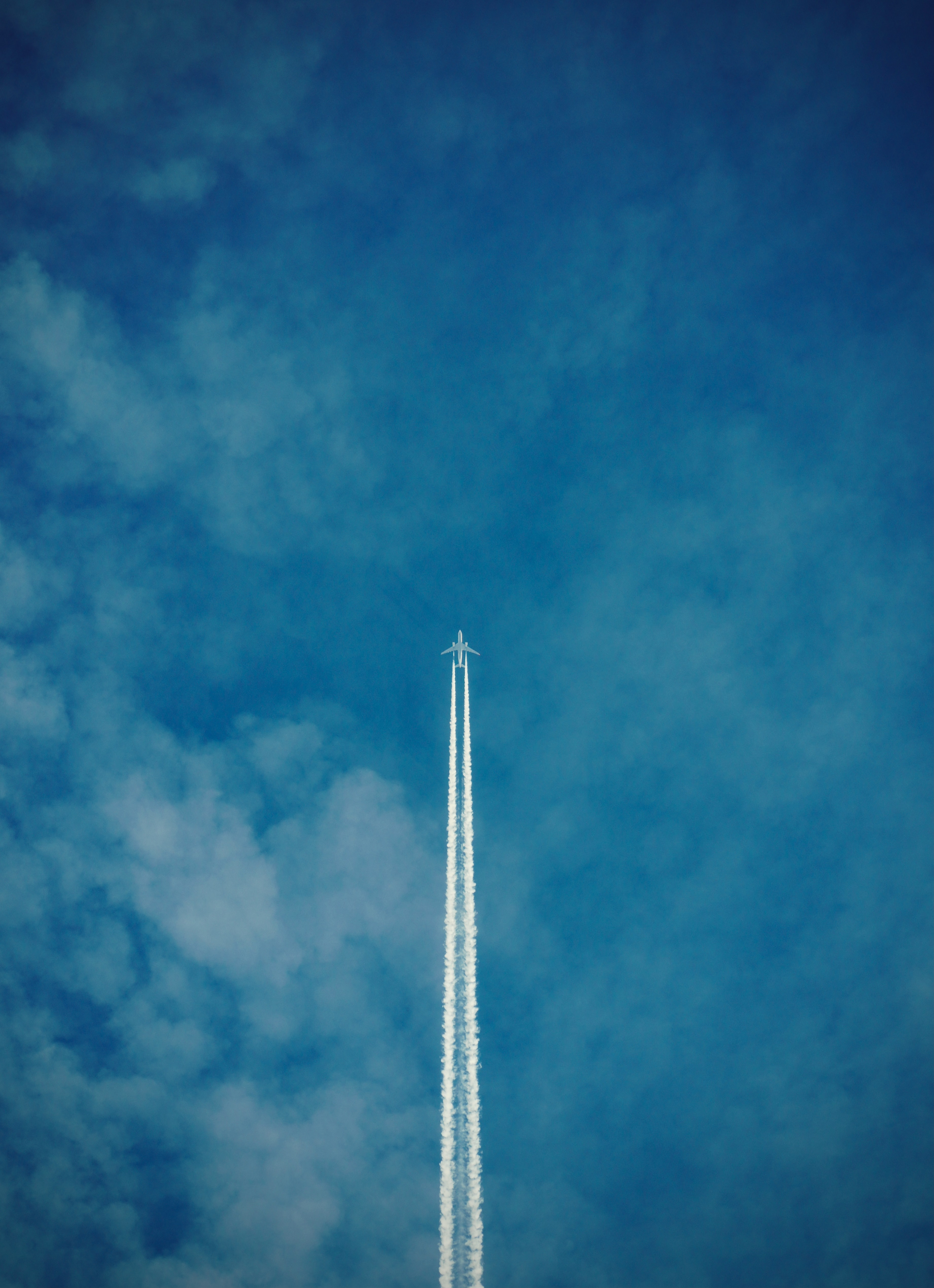 vertical wallpaper airplane, plane, miscellanea, track, sky, clouds, miscellaneous, trace
