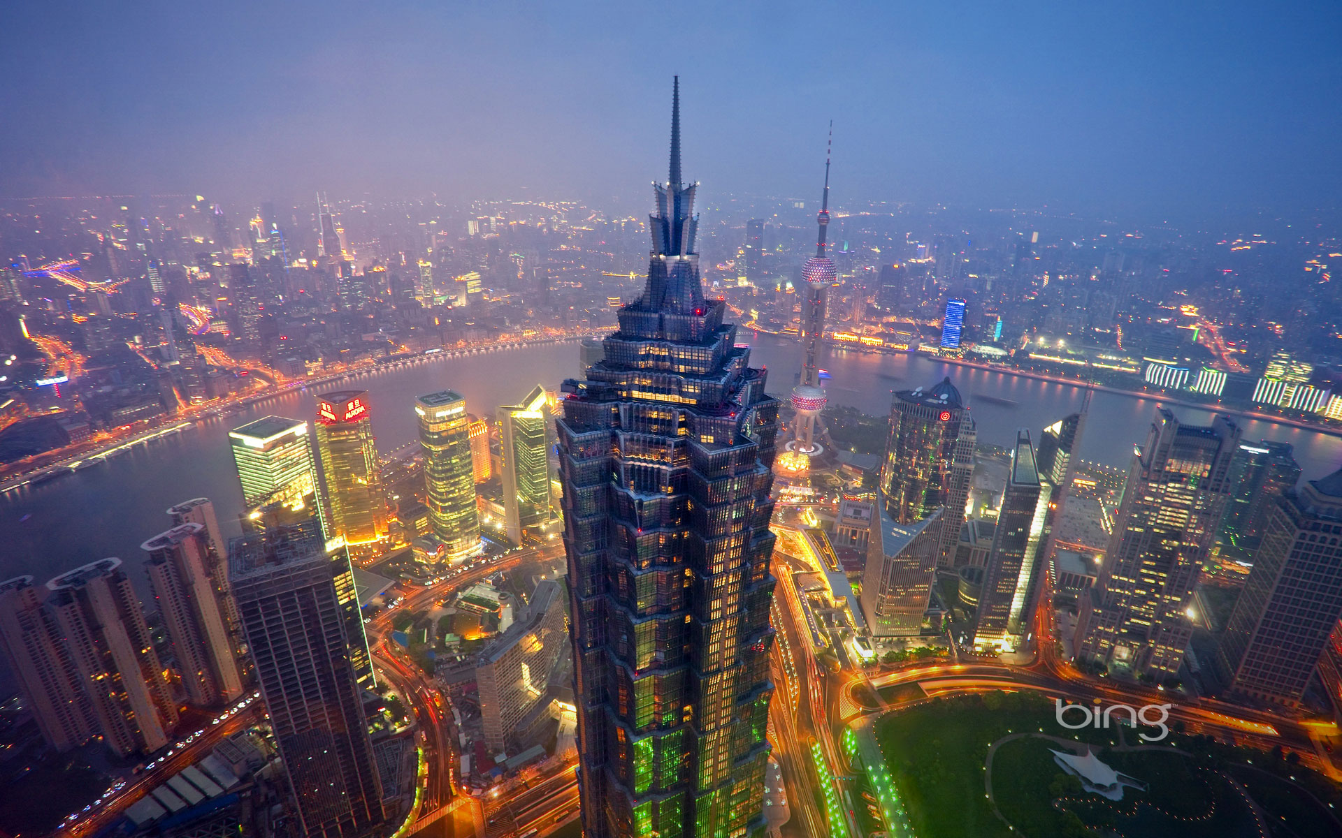 Скачать обои бесплатно Ночь, Городской Пейзаж, Китай, Шанхай, Строительство, Легкий, Сделано Человеком картинка на рабочий стол ПК