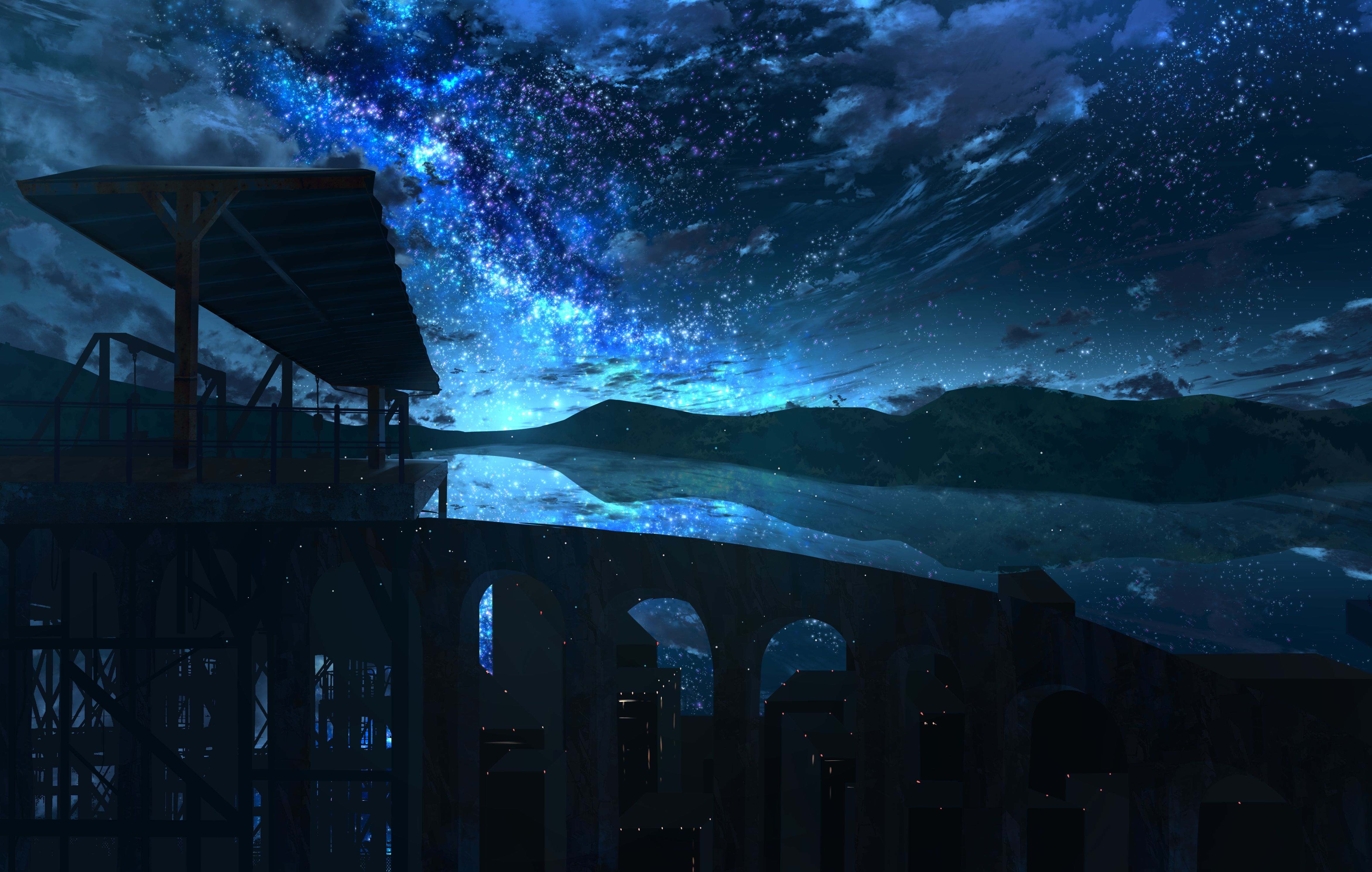 Download mobile wallpaper Anime, Sky, Night, Starry Sky for free.