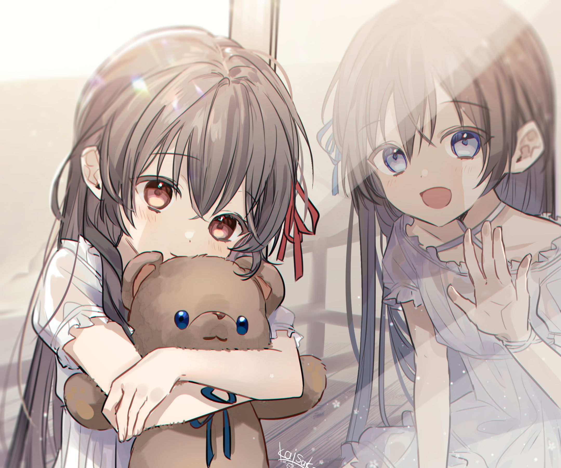 Laden Sie das Mädchen, Teddybär, Animes-Bild kostenlos auf Ihren PC-Desktop herunter