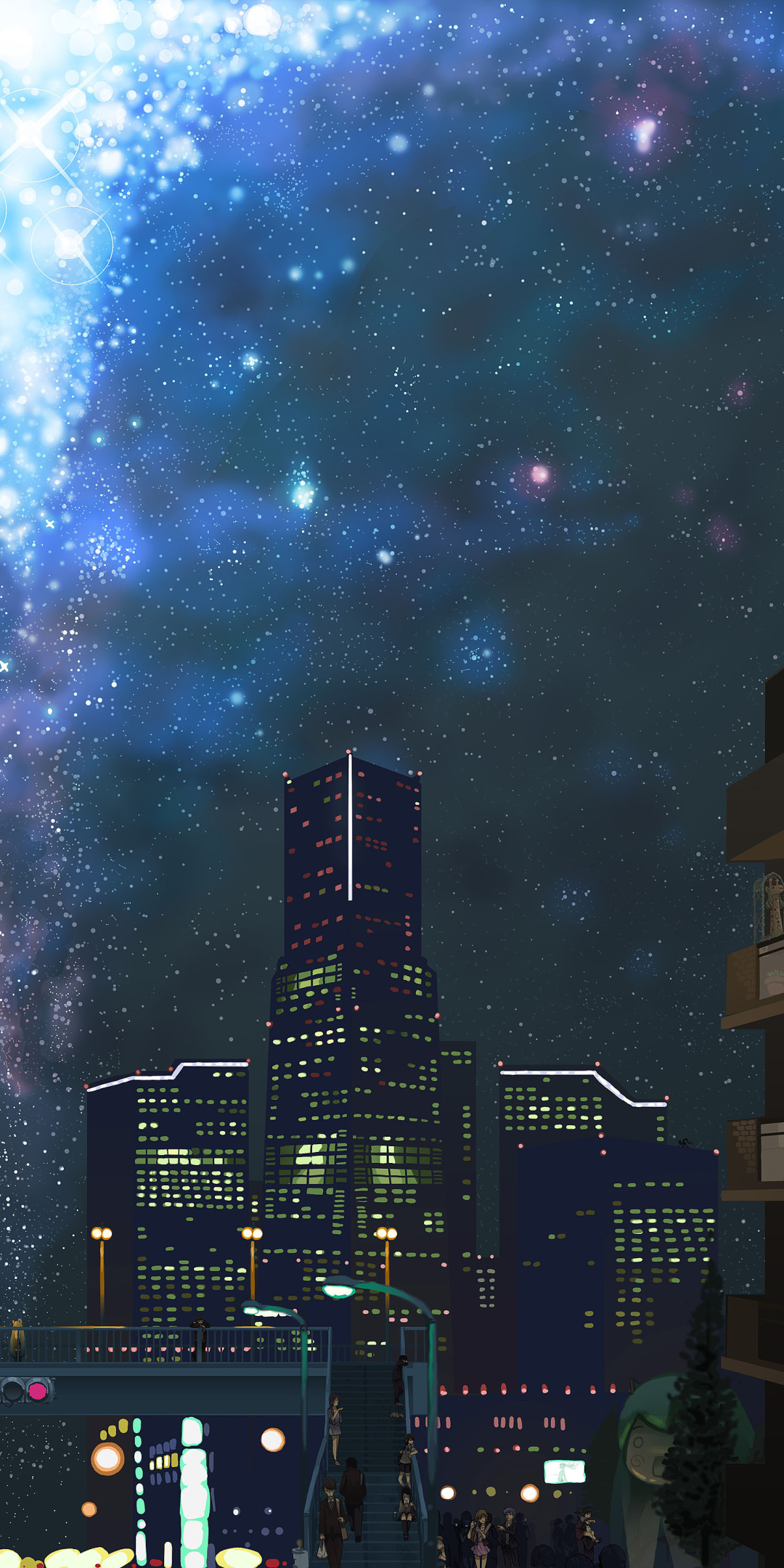 Handy-Wallpaper Stadt, Vocaloid, Nacht, Himmel, Hatsune Miku, Animes, Großstadt kostenlos herunterladen.