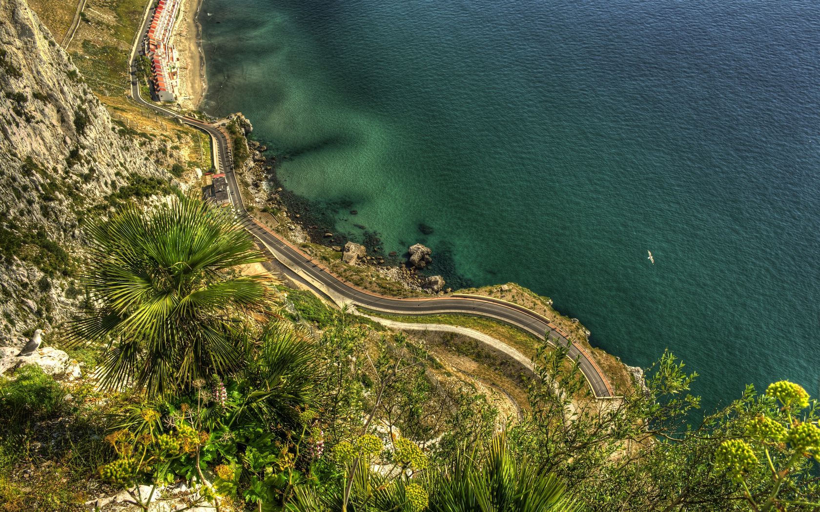 Скачать обои бесплатно Гибралтар, Залив, Природа, Побережье, Дорога, Высота картинка на рабочий стол ПК