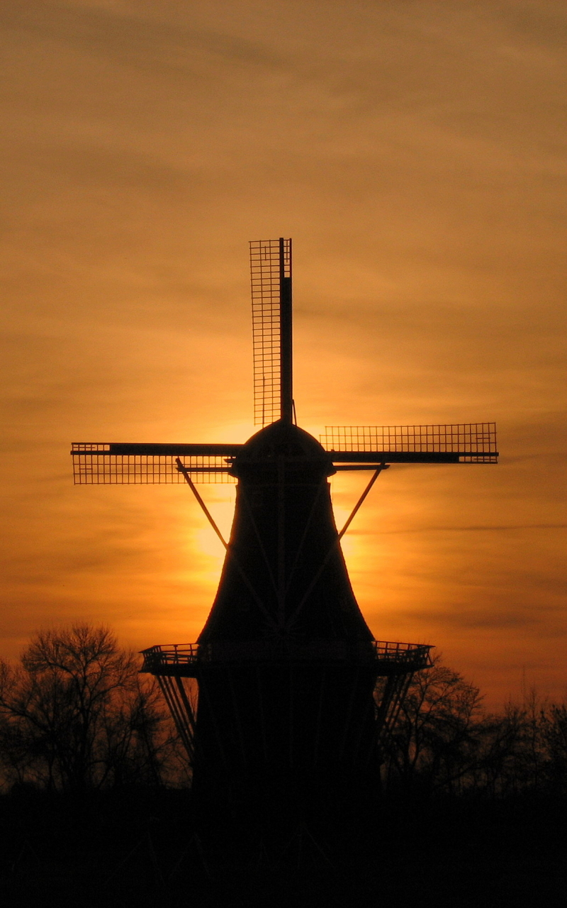 Handy-Wallpaper Windmühle, Sonnenuntergang, Menschengemacht kostenlos herunterladen.