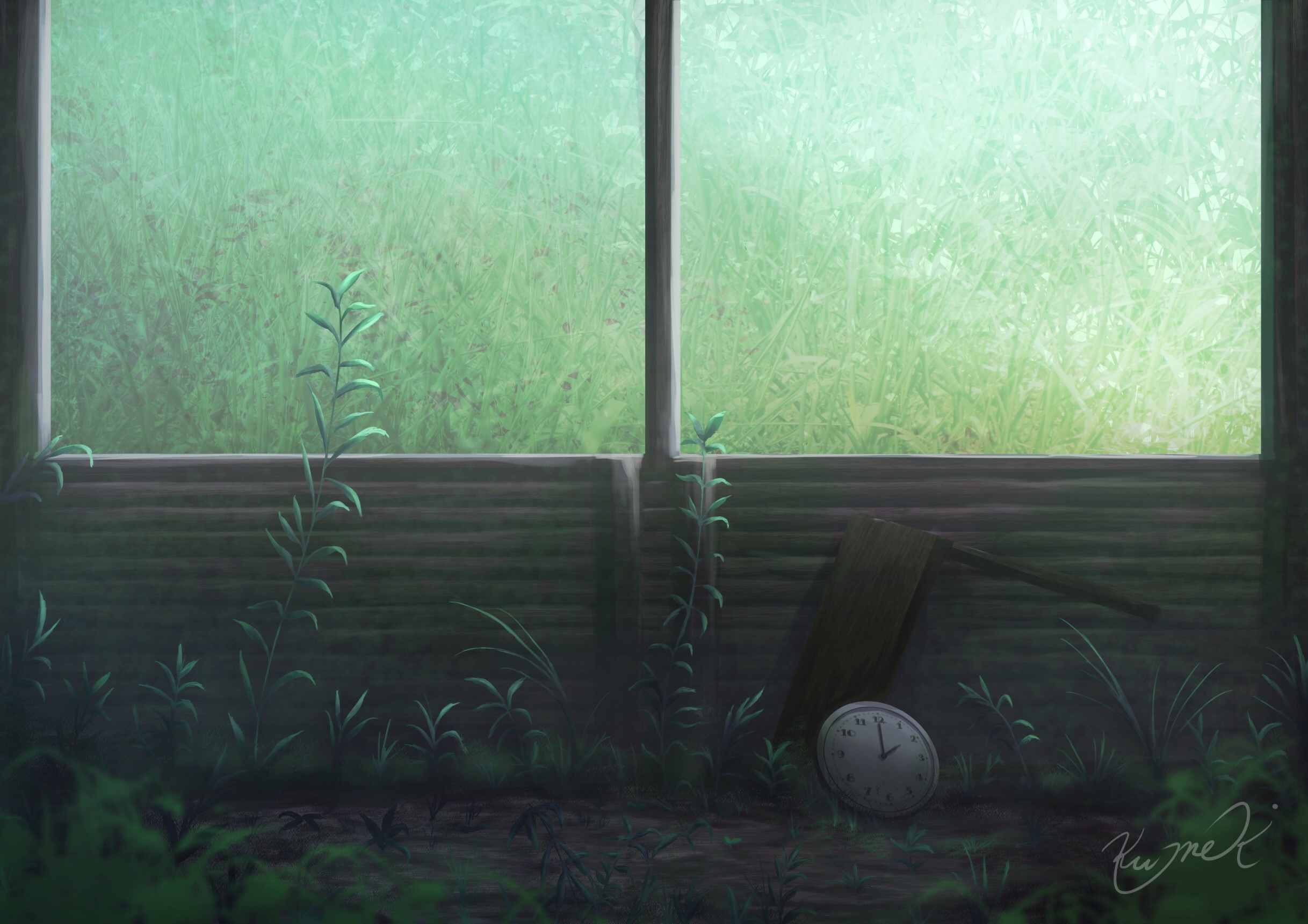 Скачать обои бесплатно Аниме, Трава, Растение, Окно, Оригинал картинка на рабочий стол ПК