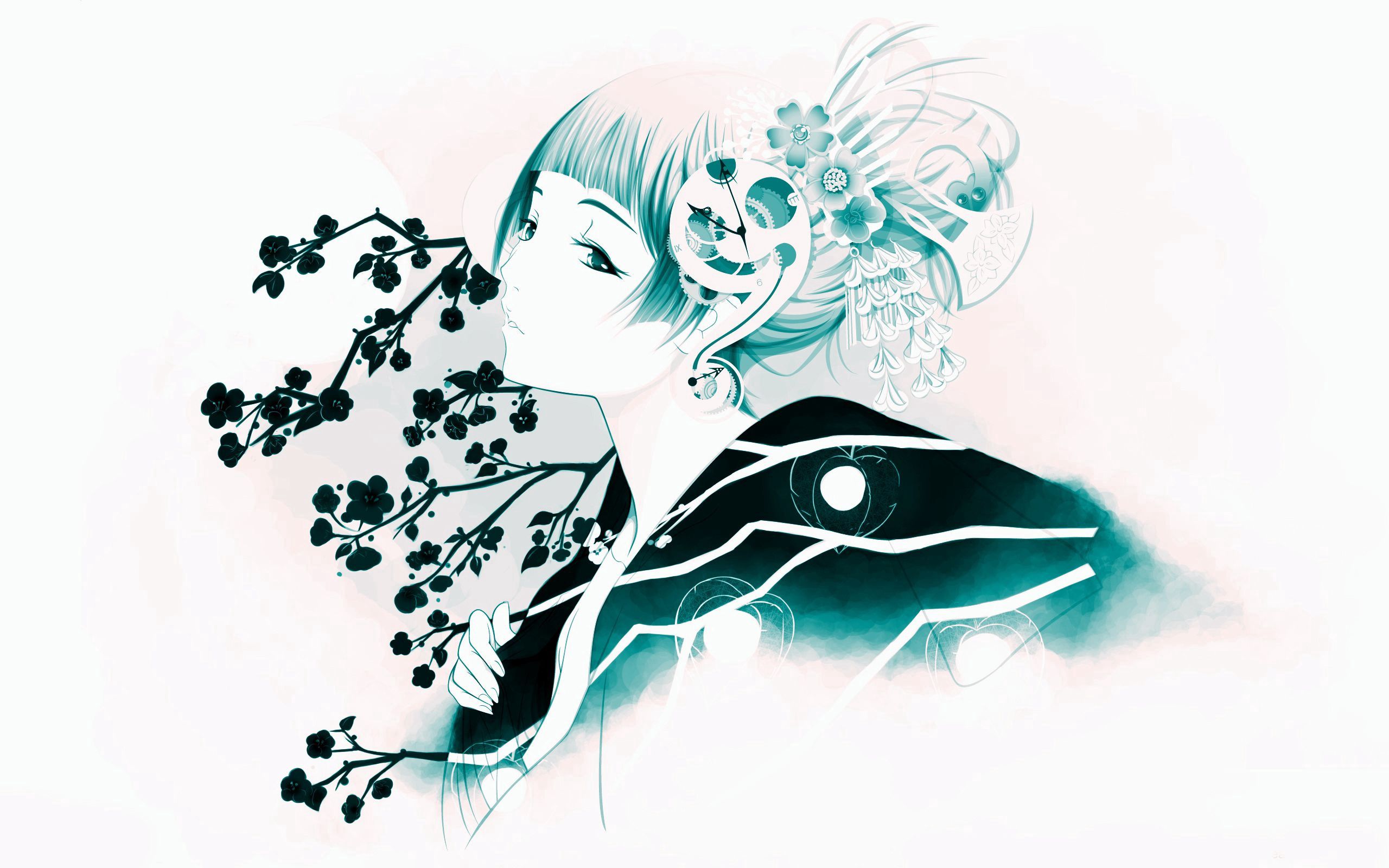 Free download wallpaper Flowers, Sakura, Girl, Vector on your PC desktop