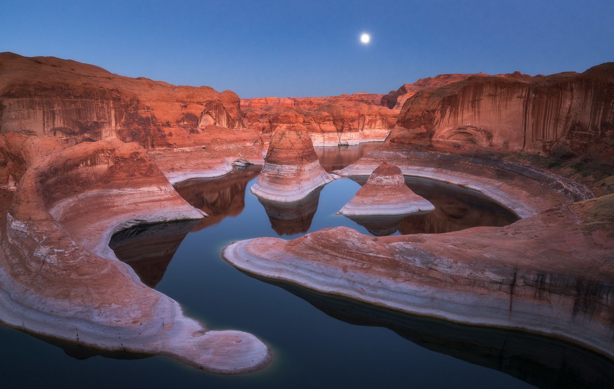 Download mobile wallpaper Nature, Canyon, Moon, Lakes, Reflection, Earth, Utah, River, Lake Powell for free.