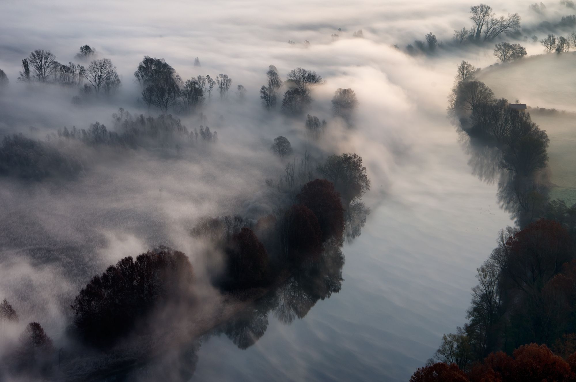 Download mobile wallpaper Landscape, Fog, Earth, River for free.