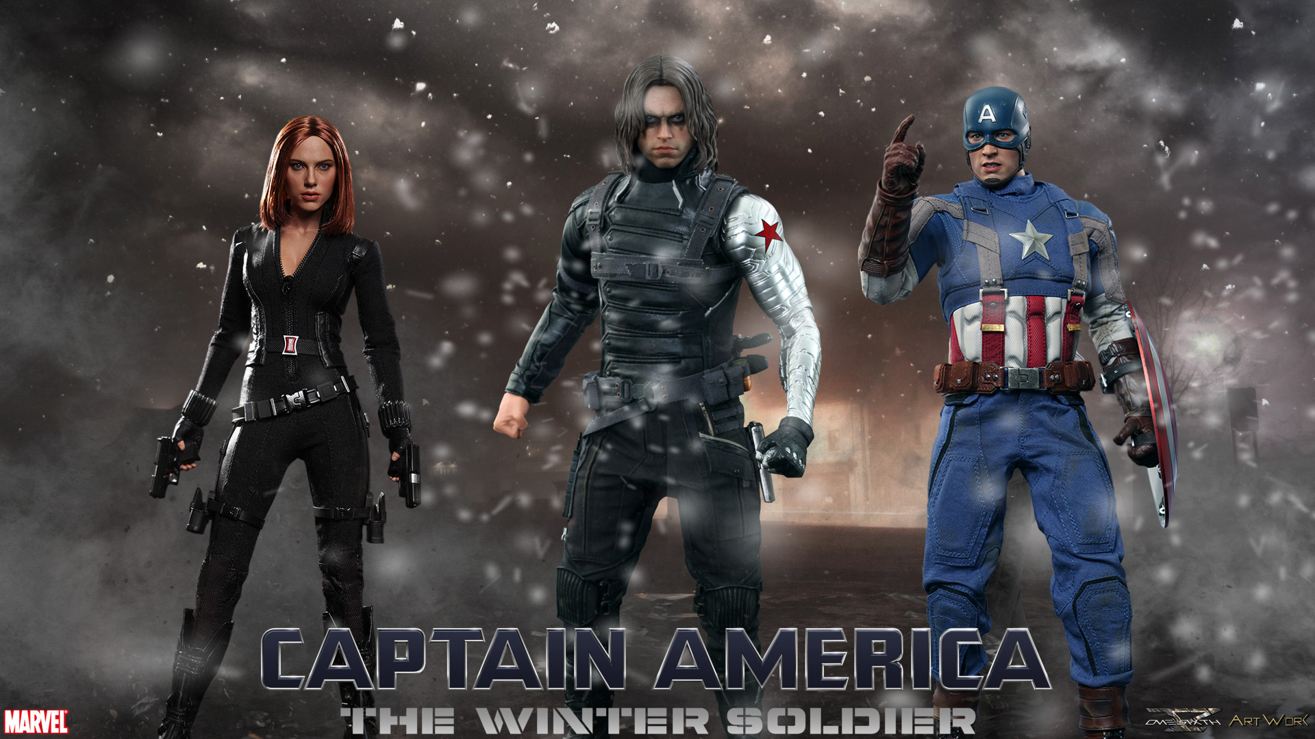 Скачать обои бесплатно Кино, Капитан Америка, Чёрная Вдова, Зимний Солдат, Первый Мститель: Другая Война картинка на рабочий стол ПК