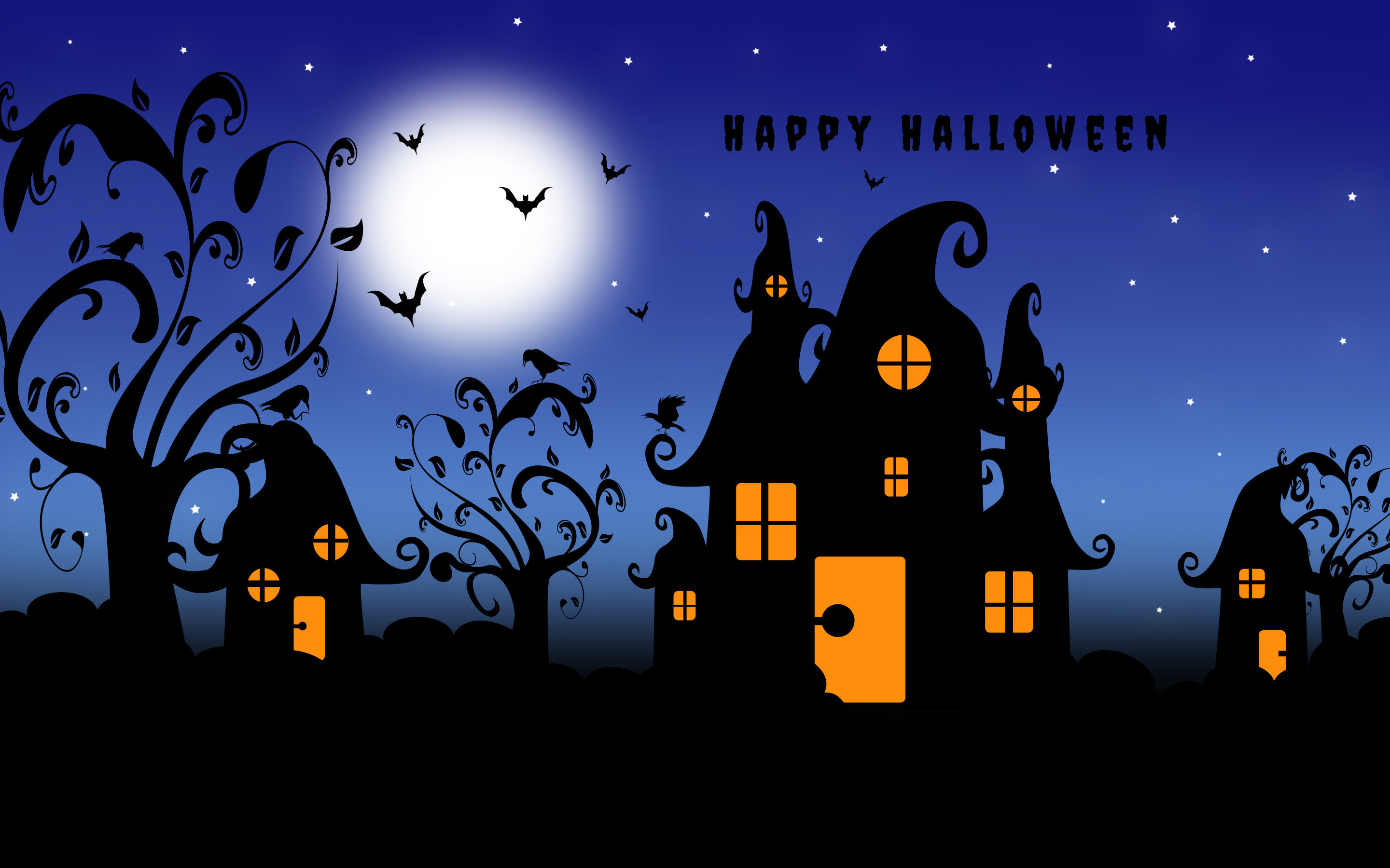 Téléchargez des papiers peints mobile Halloween, Silhouette, Arbre, Vacances, Maison, Chauve Souris gratuitement.