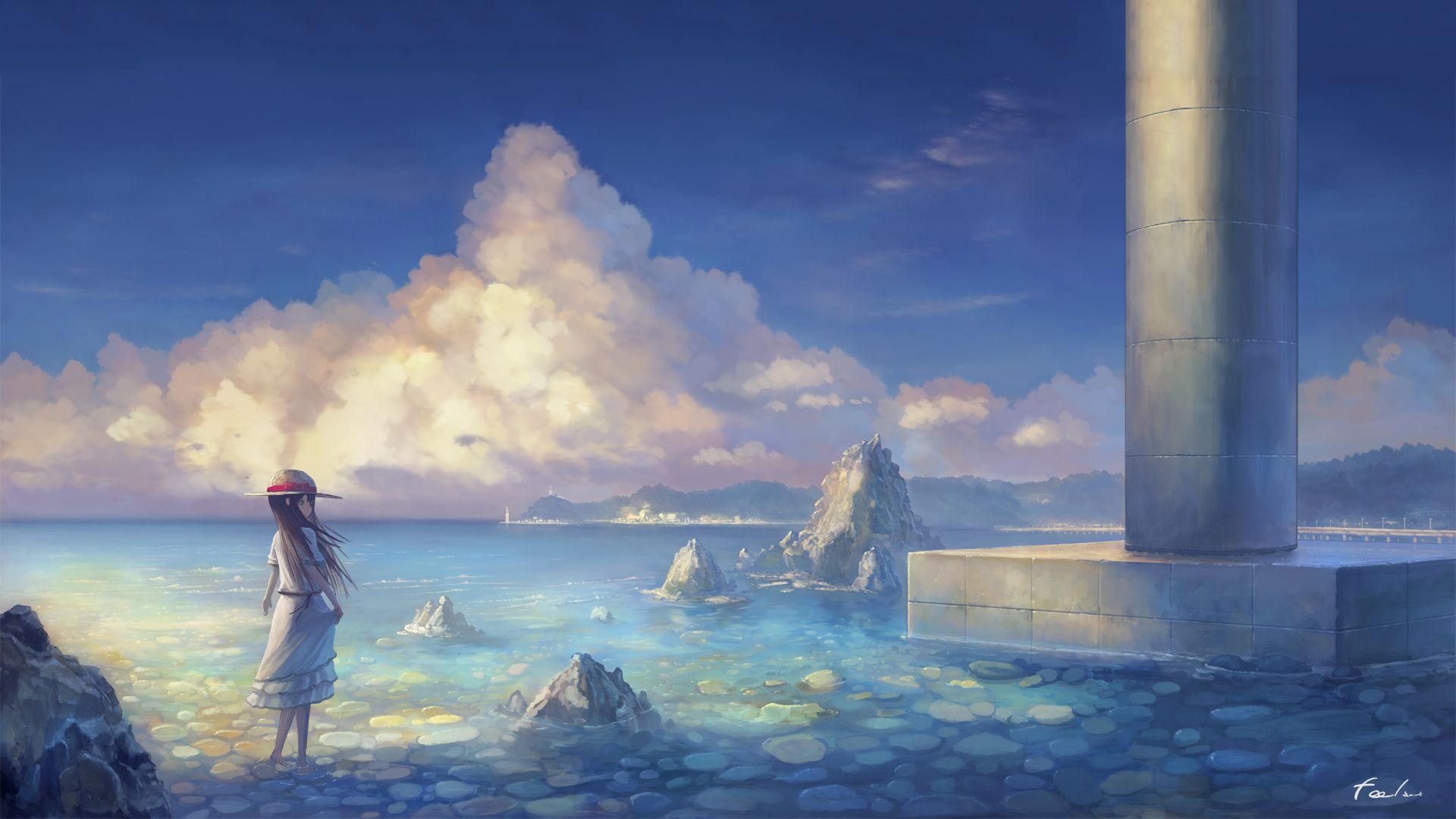 Download mobile wallpaper Anime, Water, Sky, Cloud, Original, Scenery for free.