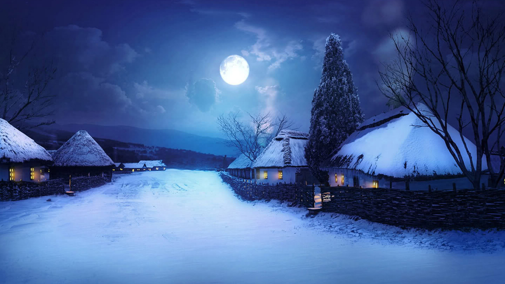 Скачать картинку Зима, Ночь, Луна, Снег, Дом, Земля, Деревня, Фотографии в телефон бесплатно.